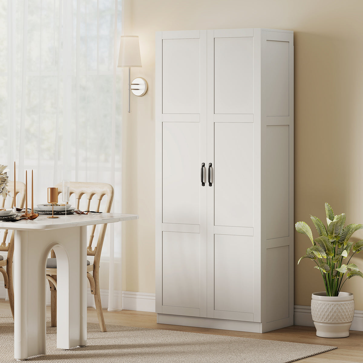 Farmhouse Pantry Cabinet 71" White Soft-Close-Pantry Cabinets-DECOROLALA