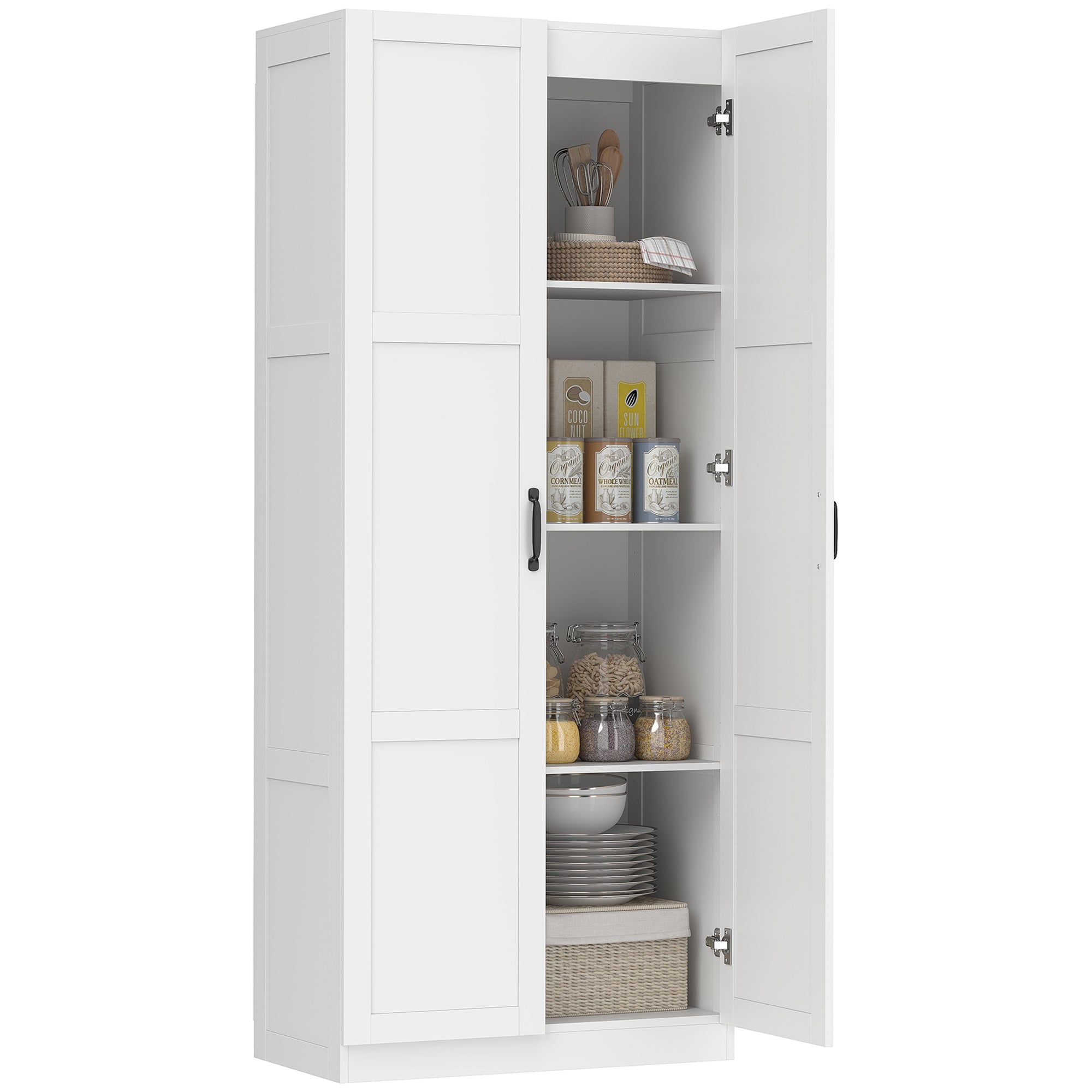Farmhouse Pantry Cabinet 71" White Soft-Close-DECOROLALA
