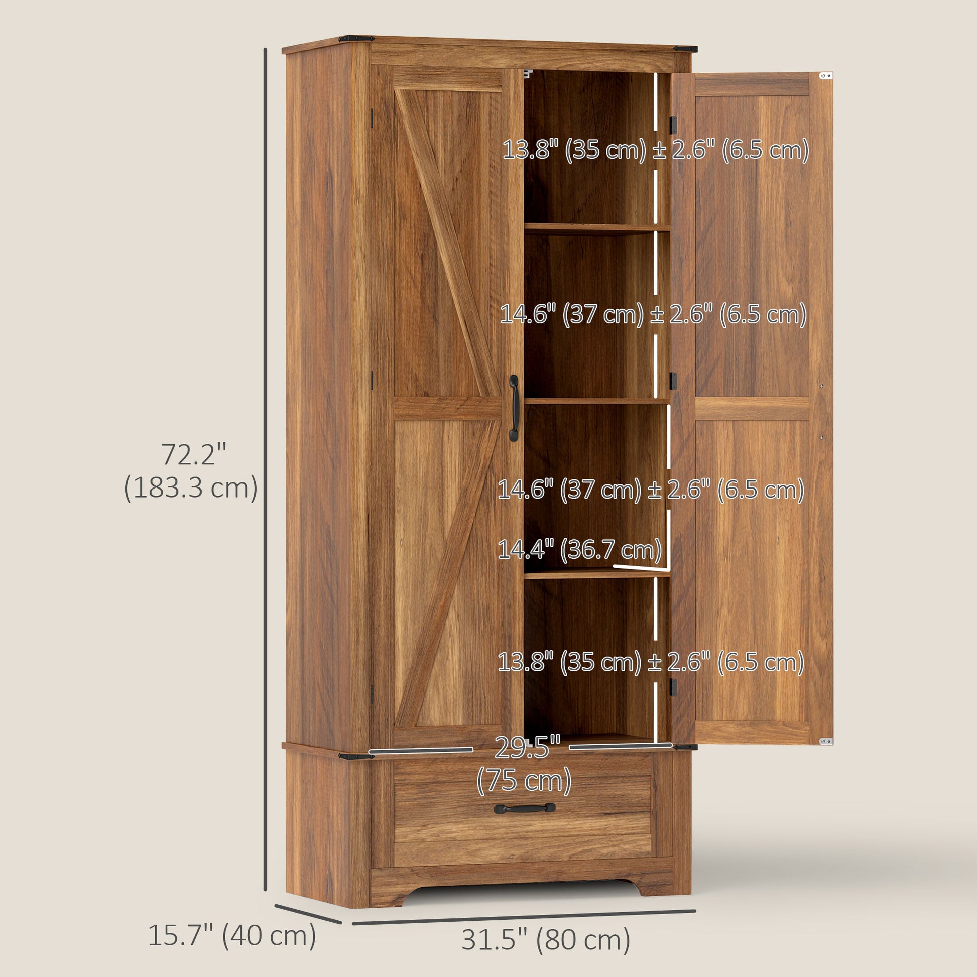 Farmhouse Pantry Cabinet 72" - Brown 4-Tier-DECOROLALA