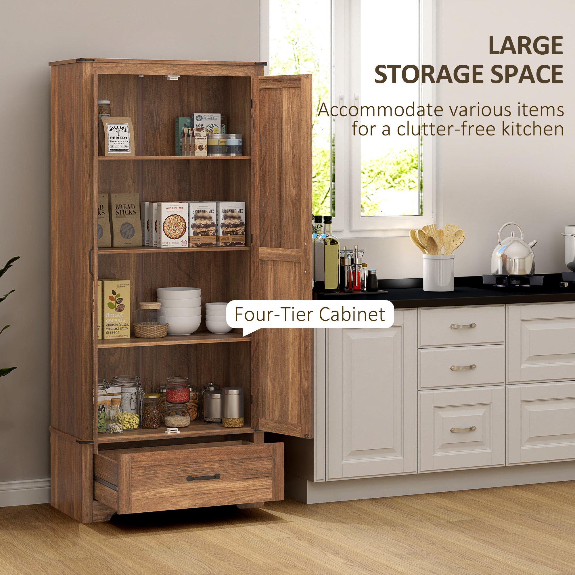 Farmhouse Pantry Cabinet 72" - Brown 4-Tier-DECOROLALA