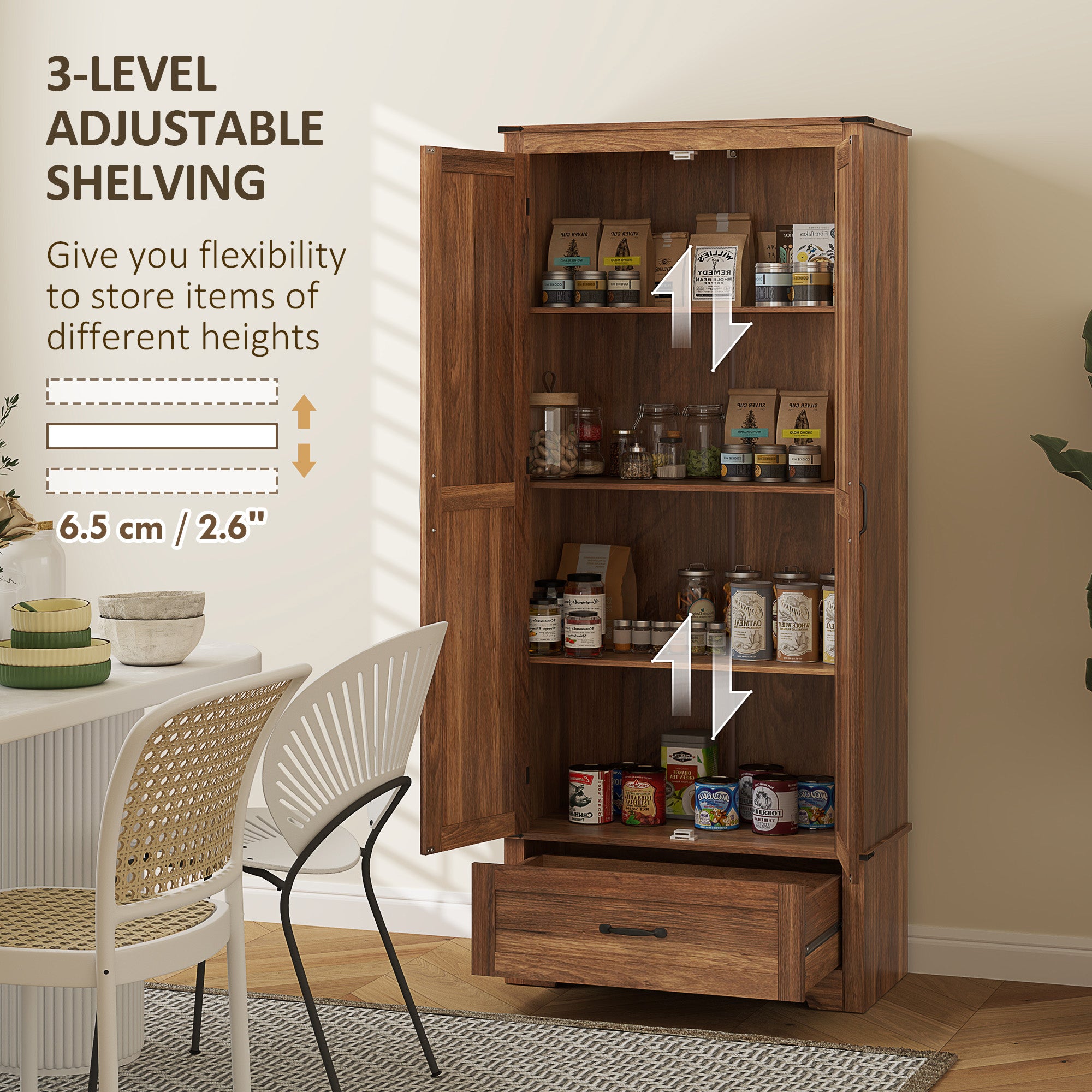 Farmhouse Pantry Cabinet 72" - Brown 4-Tier-DECOROLALA