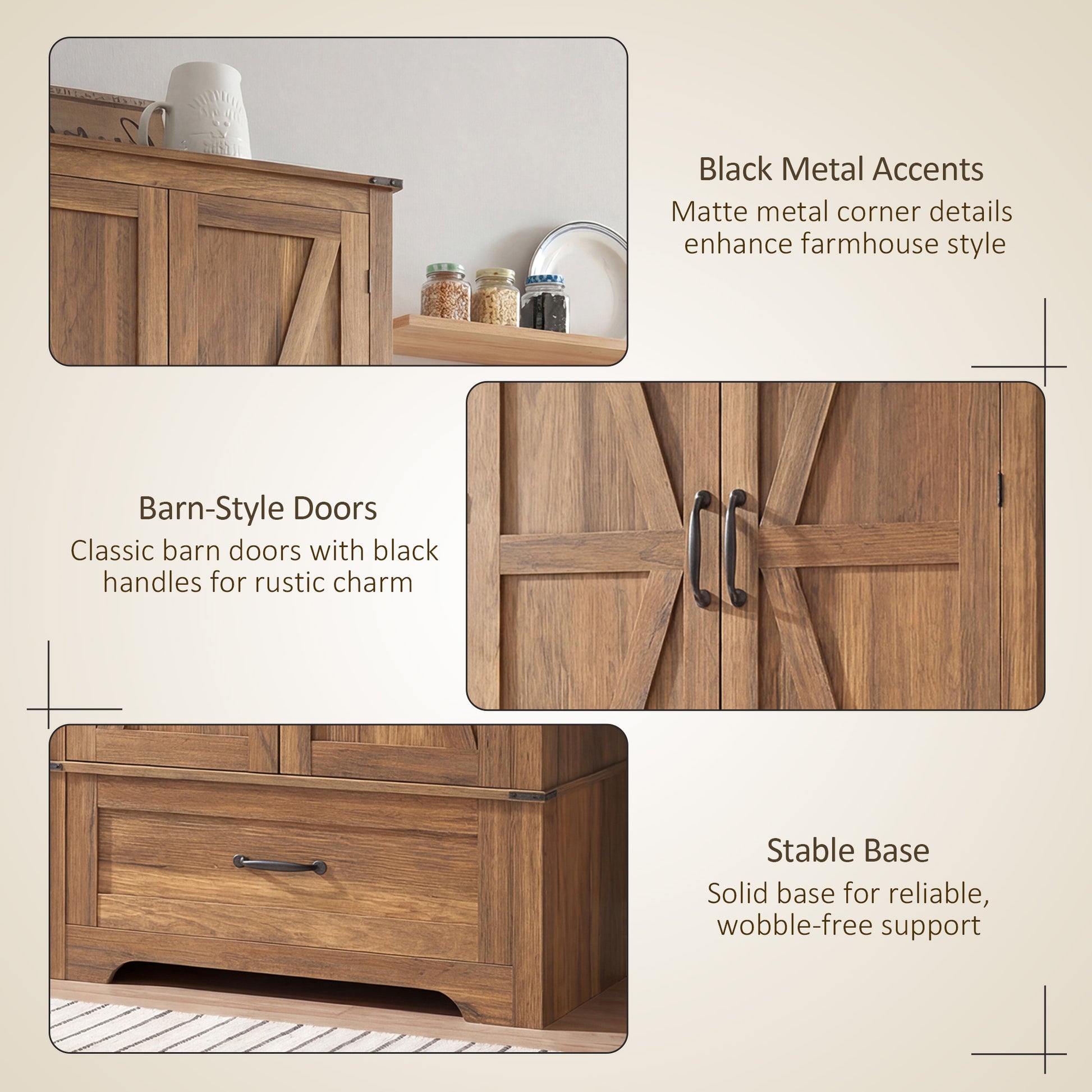 Farmhouse Pantry Cabinet 72" - Brown 4-Tier-DECOROLALA