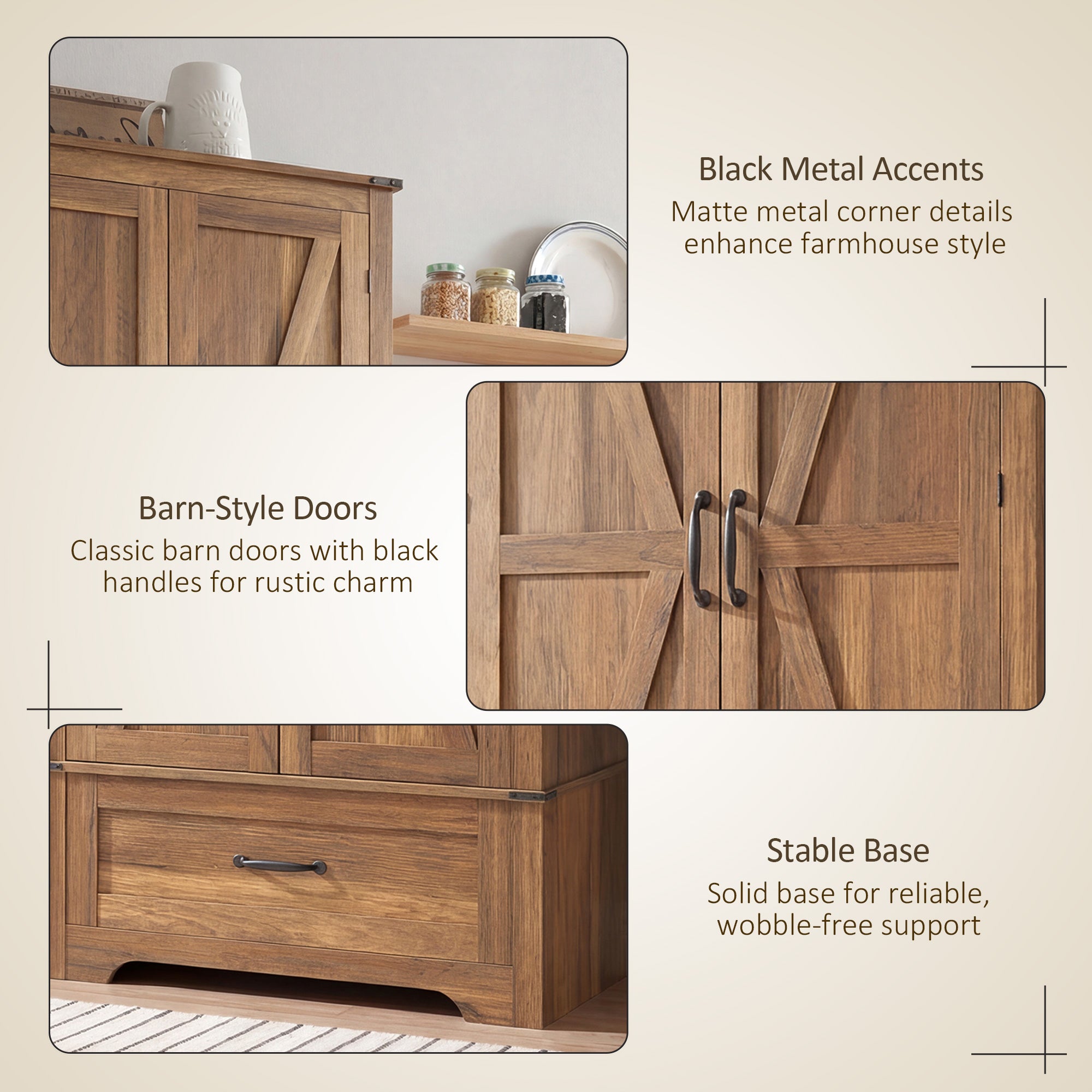 Farmhouse Pantry Cabinet 72" - Brown 4-Tier-DECOROLALA