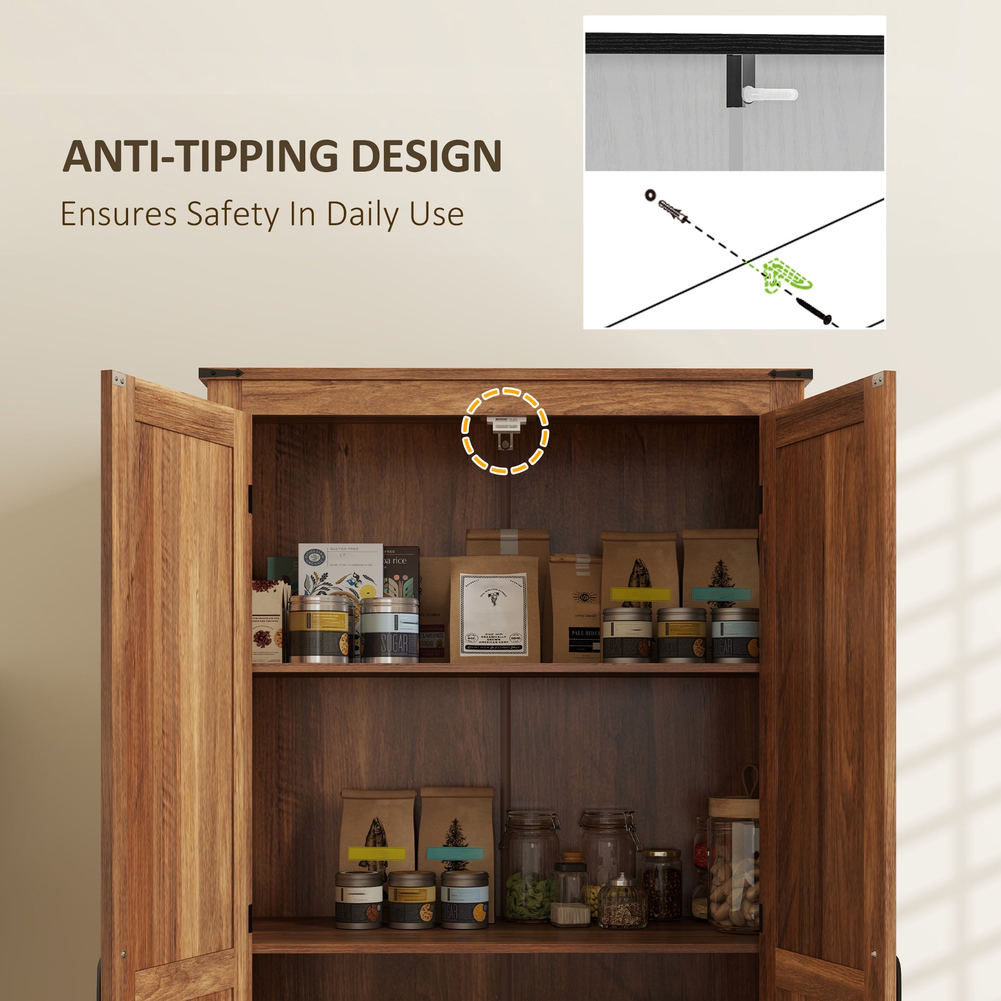 Farmhouse Pantry Cabinet 72" - Brown 4-Tier-DECOROLALA