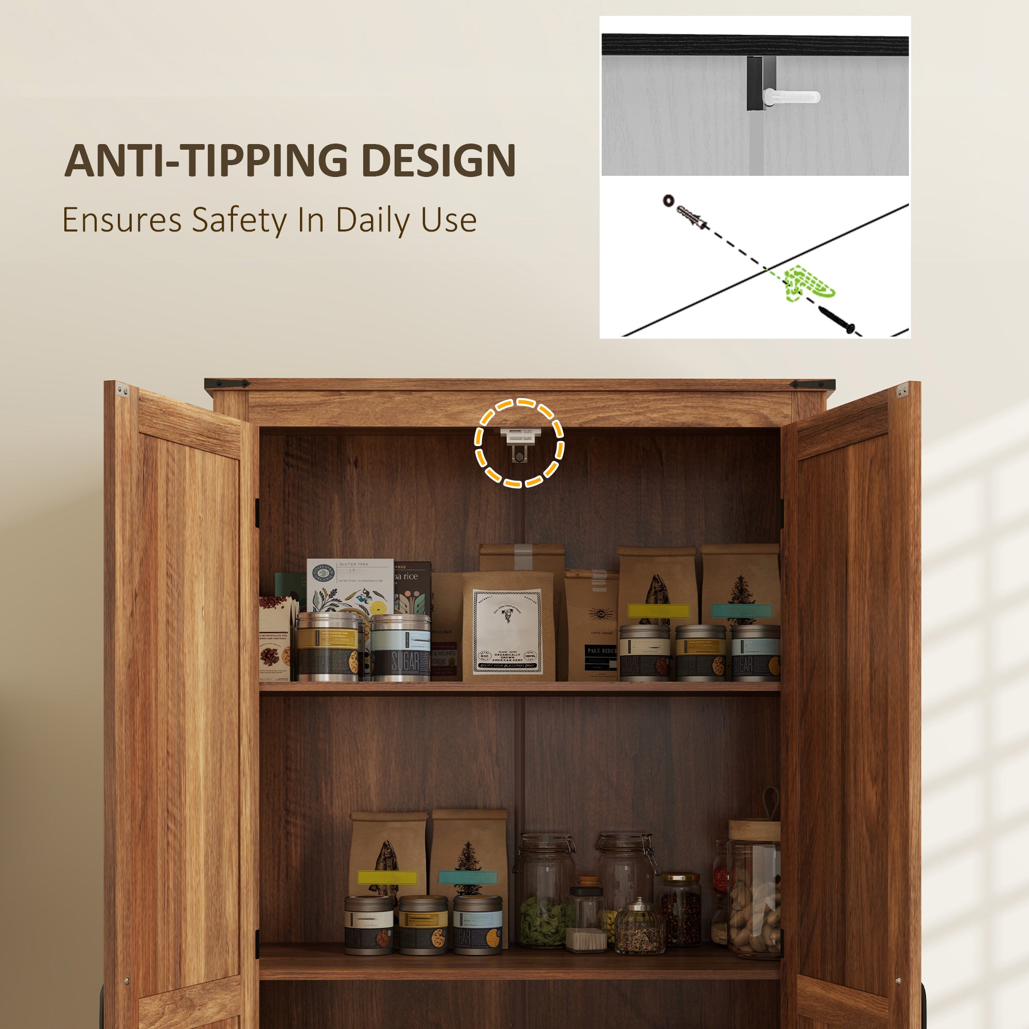 Farmhouse Pantry Cabinet 72" - Brown 4-Tier-DECOROLALA