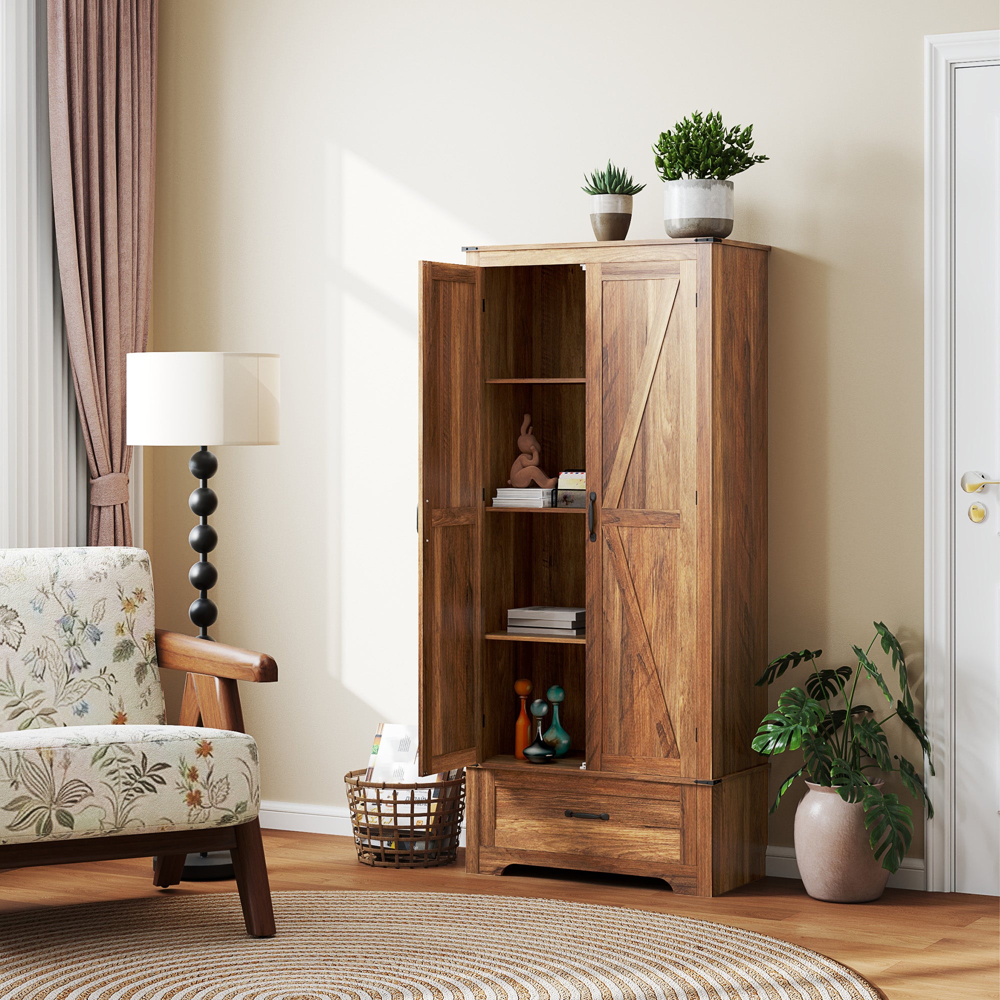 Farmhouse Pantry Cabinet 72" - Brown 4-Tier-DECOROLALA