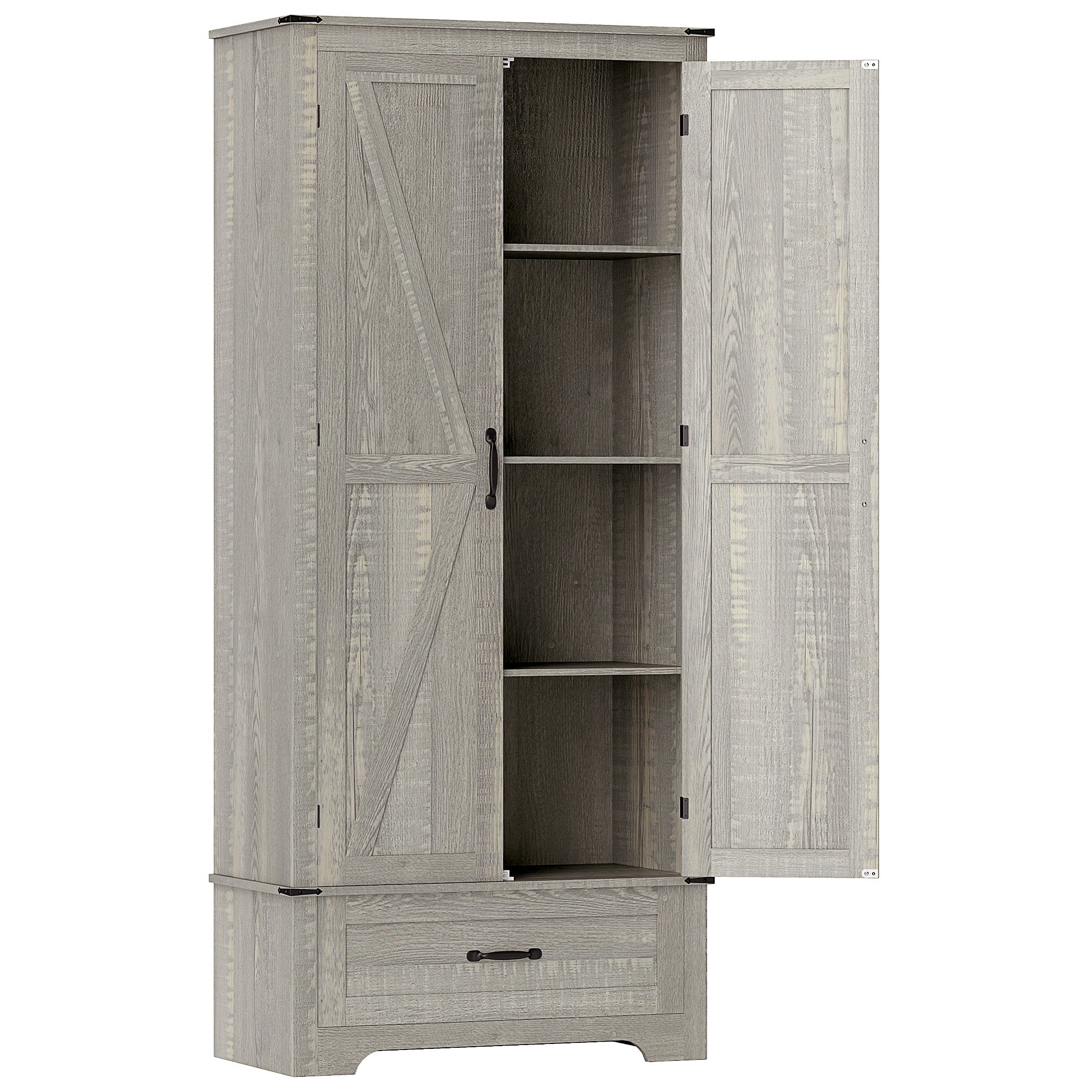 Farmhouse Pantry Cabinet 72" - Grey, Adjustable Shelves, 2 Doors-DECOROLALA