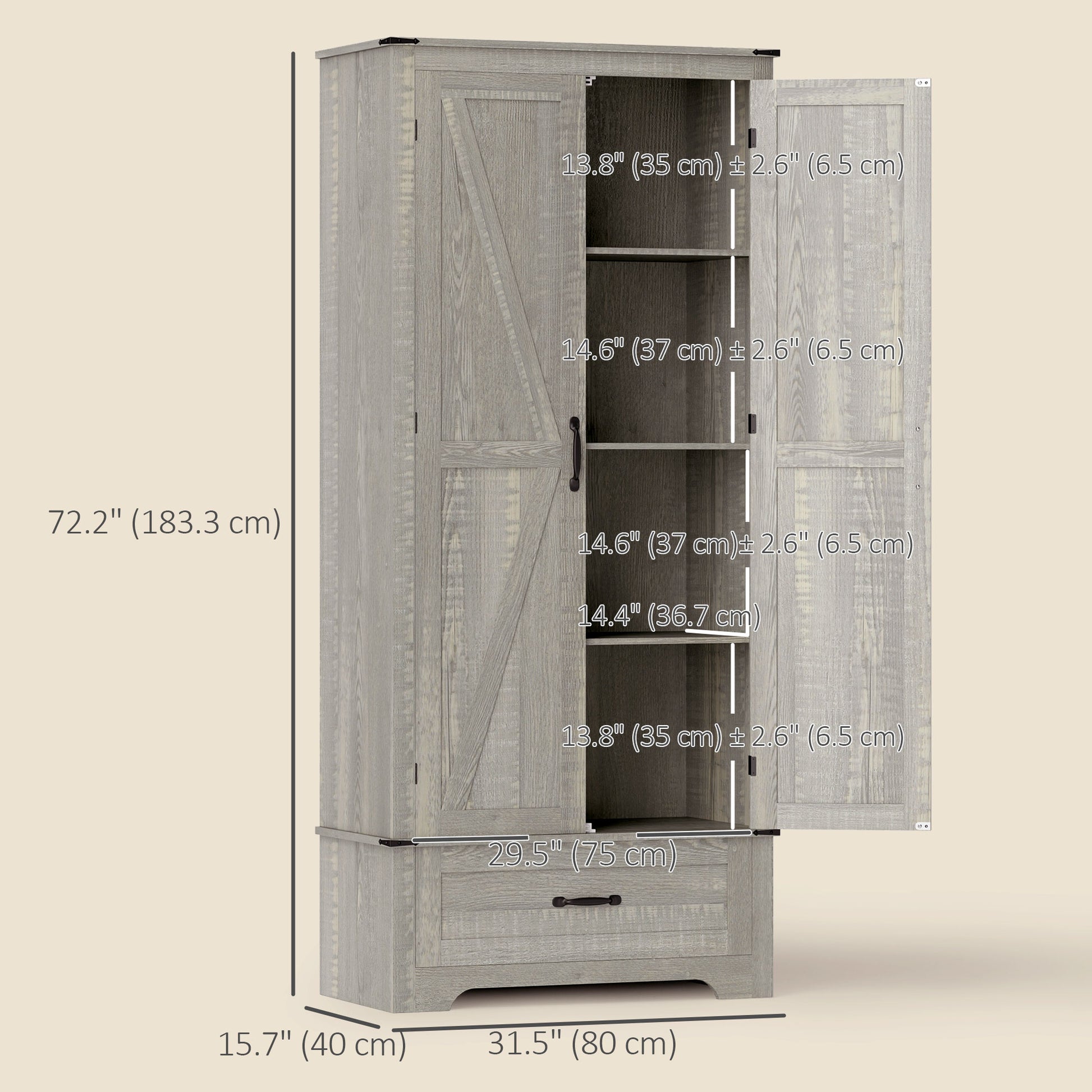 Farmhouse Pantry Cabinet 72" - Grey, Adjustable Shelves, 2 Doors-DECOROLALA