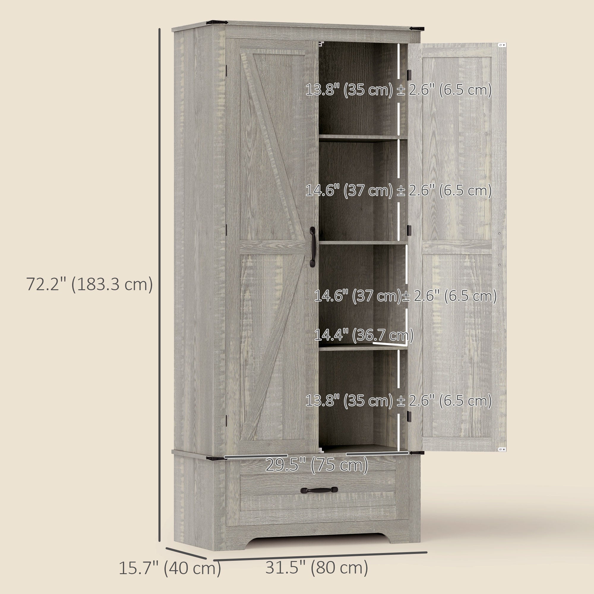 Farmhouse Pantry Cabinet 72" - Grey, Adjustable Shelves, 2 Doors-DECOROLALA