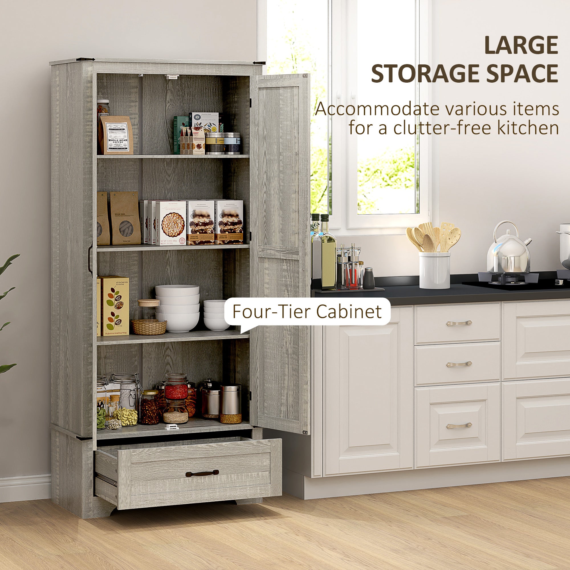 Farmhouse Pantry Cabinet 72" - Grey, Adjustable Shelves, 2 Doors-DECOROLALA