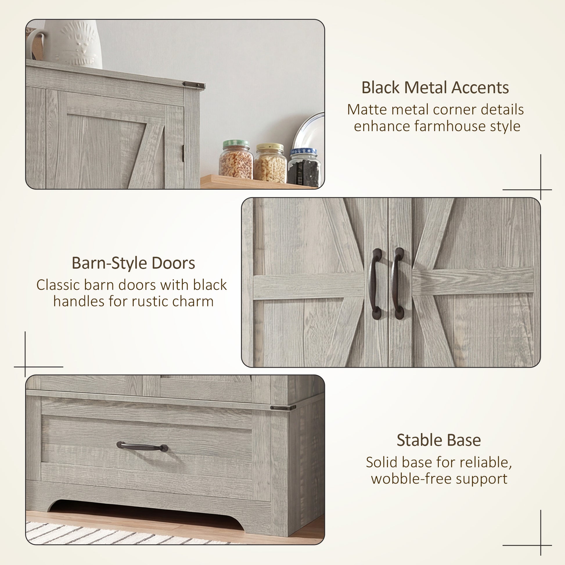 Farmhouse Pantry Cabinet 72" - Grey, Adjustable Shelves, 2 Doors-DECOROLALA