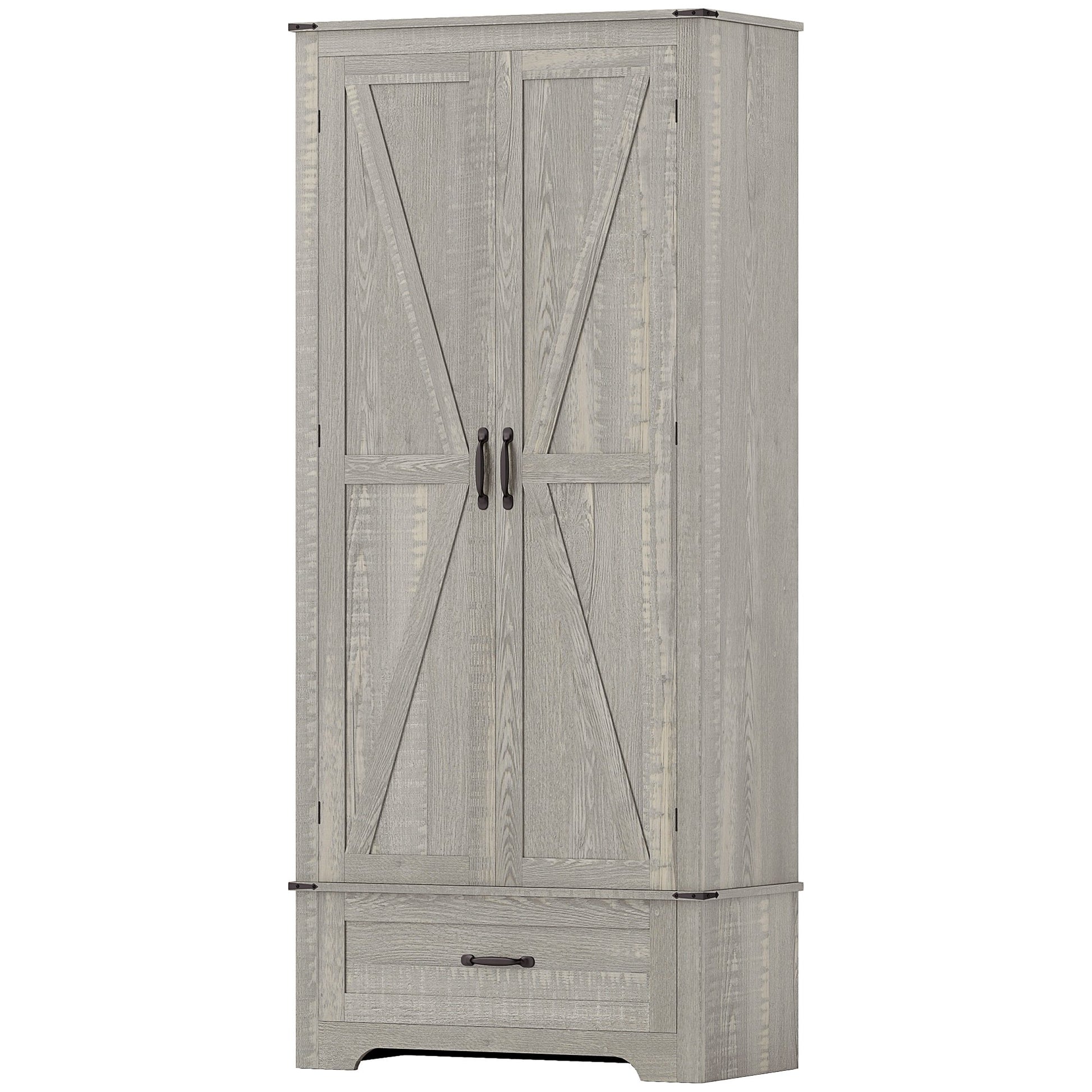 Farmhouse Pantry Cabinet 72" - Grey, Adjustable Shelves, 2 Doors-DECOROLALA