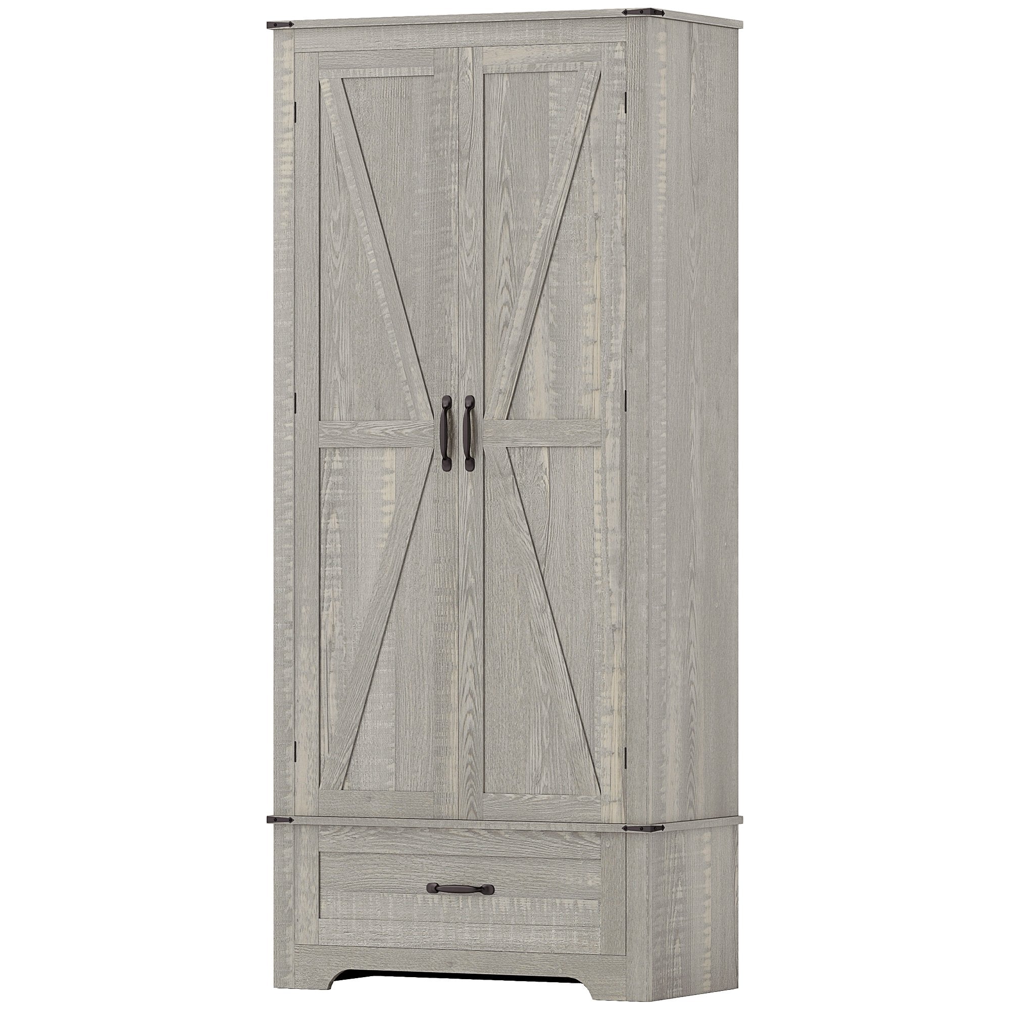 Farmhouse Pantry Cabinet 72" - Grey, Adjustable Shelves, 2 Doors-DECOROLALA