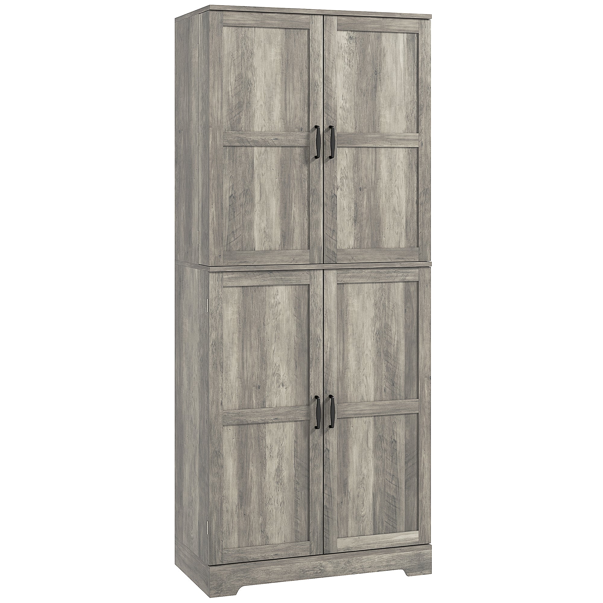 Farmhouse Pantry Cabinet, Barn Doors, Distressed Grey, Adjustable Shelves-DECOROLALA