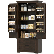 Farmhouse Pantry Storage Cabinet, 64" Dark Brown, Barn Doors, Adjustable Shelves-DECOROLALA