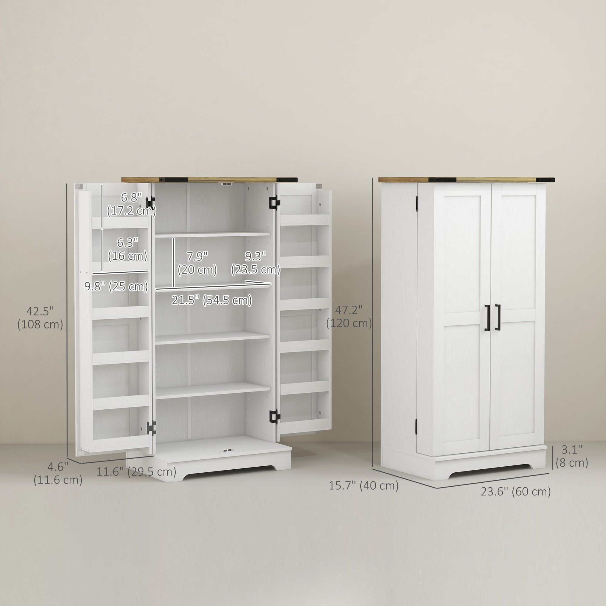 Farmhouse Pantry Storage Cabinet - Cream White with Adjustable Shelves-DECOROLALA