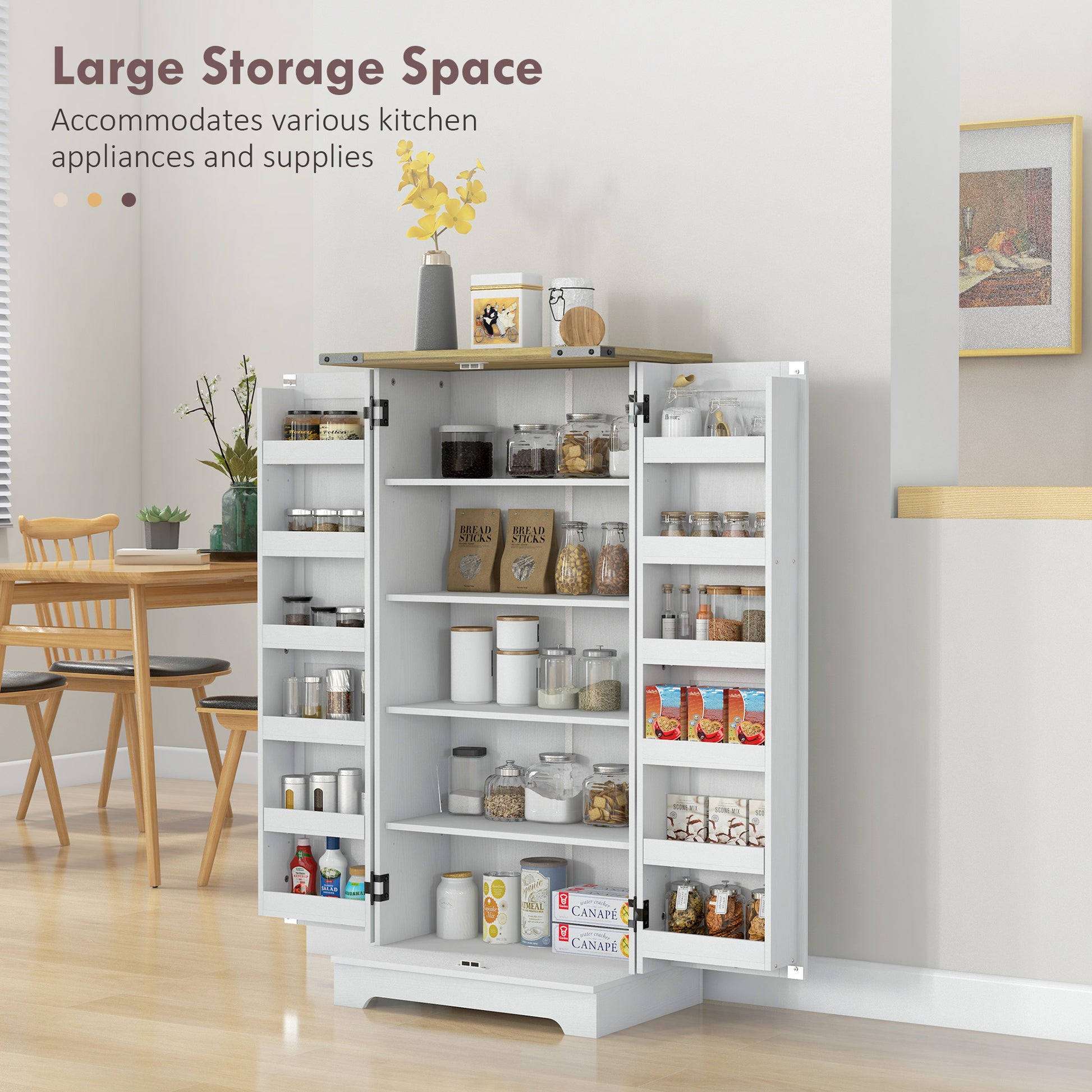 Farmhouse Pantry Storage Cabinet - Cream White with Adjustable Shelves-DECOROLALA