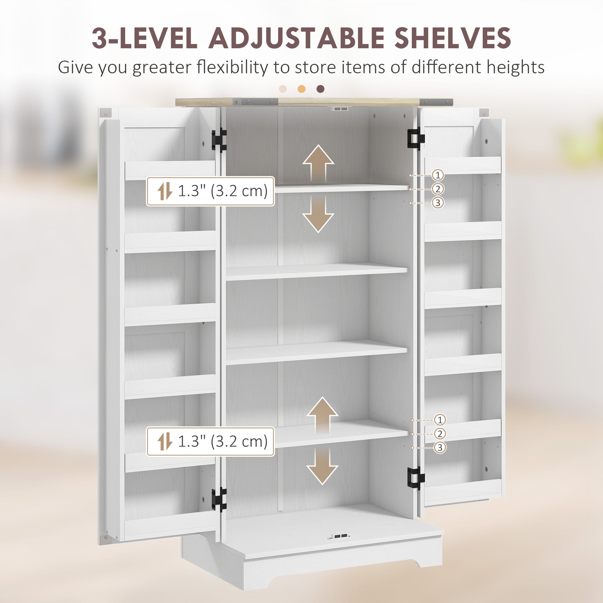 Farmhouse Pantry Storage Cabinet - Cream White with Adjustable Shelves-DECOROLALA