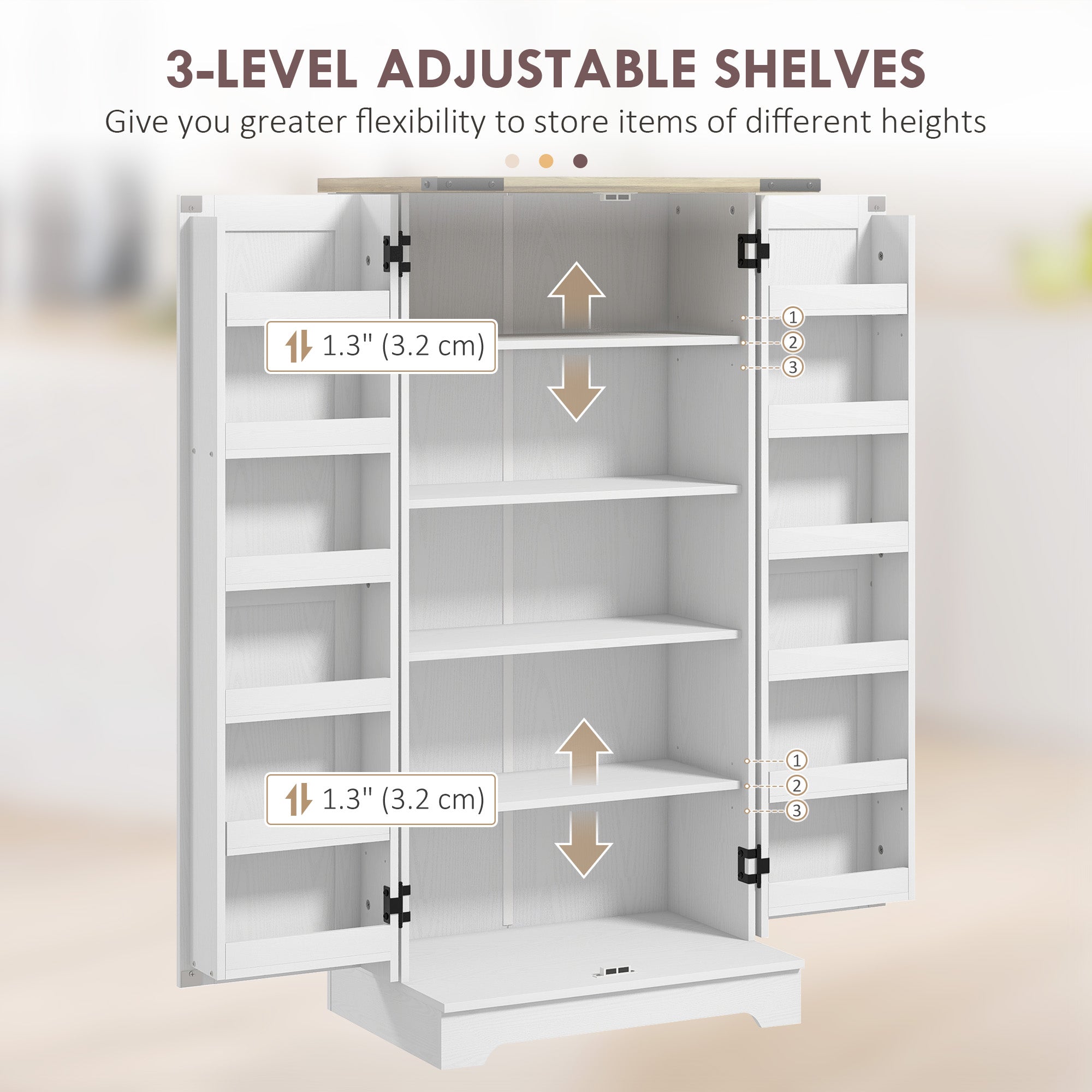 Farmhouse Pantry Storage Cabinet - Cream White with Adjustable Shelves-DECOROLALA