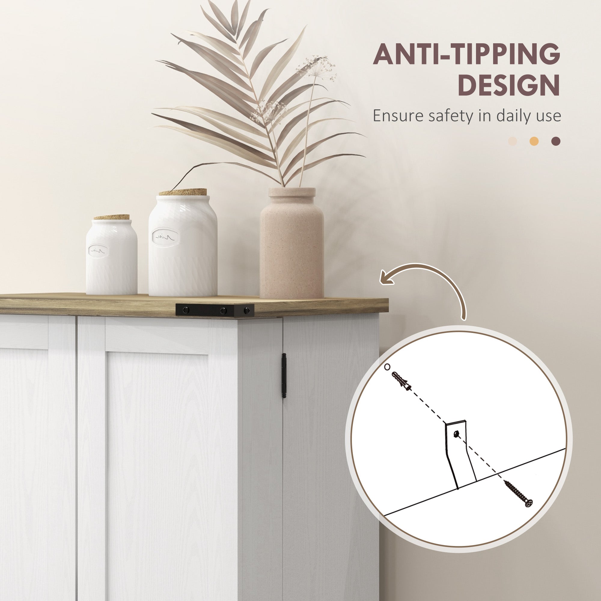 Farmhouse Pantry Storage Cabinet - Cream White with Adjustable Shelves-DECOROLALA