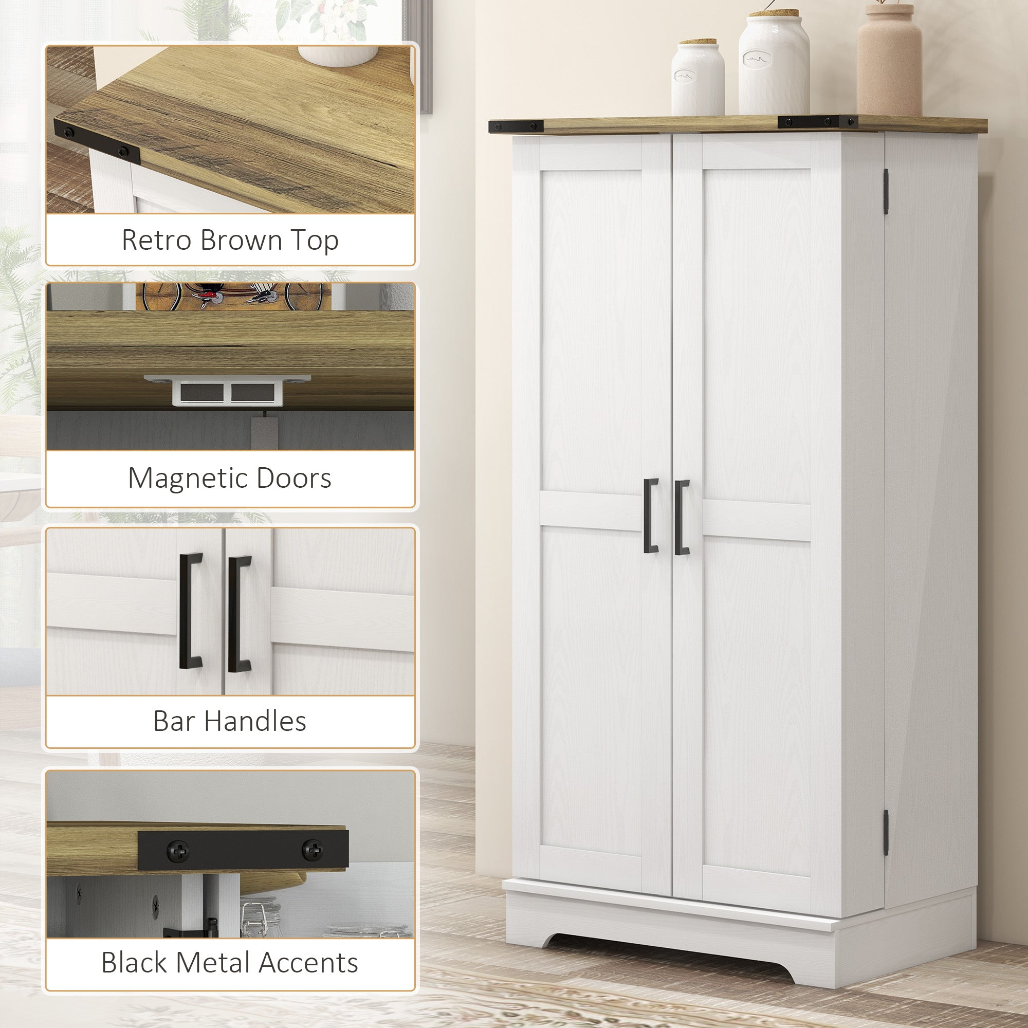 Farmhouse Pantry Storage Cabinet - Cream White with Adjustable Shelves-DECOROLALA