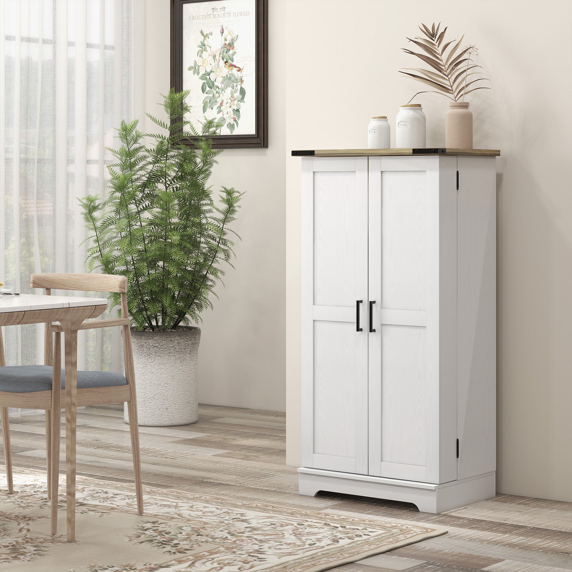 Farmhouse Pantry Storage Cabinet - Cream White with Adjustable Shelves-DECOROLALA