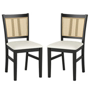 Farmhouse Rattan Dining Chair Set of 2 with Rubber Wood Legs and Cane Back-Beige-Dining Chairs-DECOROLALA