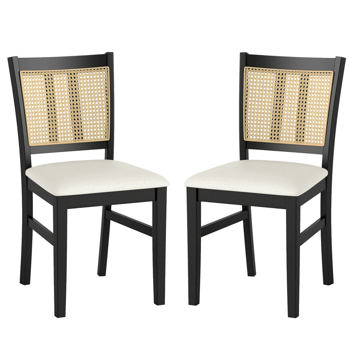 Farmhouse Rattan Dining Chair Set of 2 with Rubber Wood Legs and Cane Back-Beige-Dining Chairs-DECOROLALA