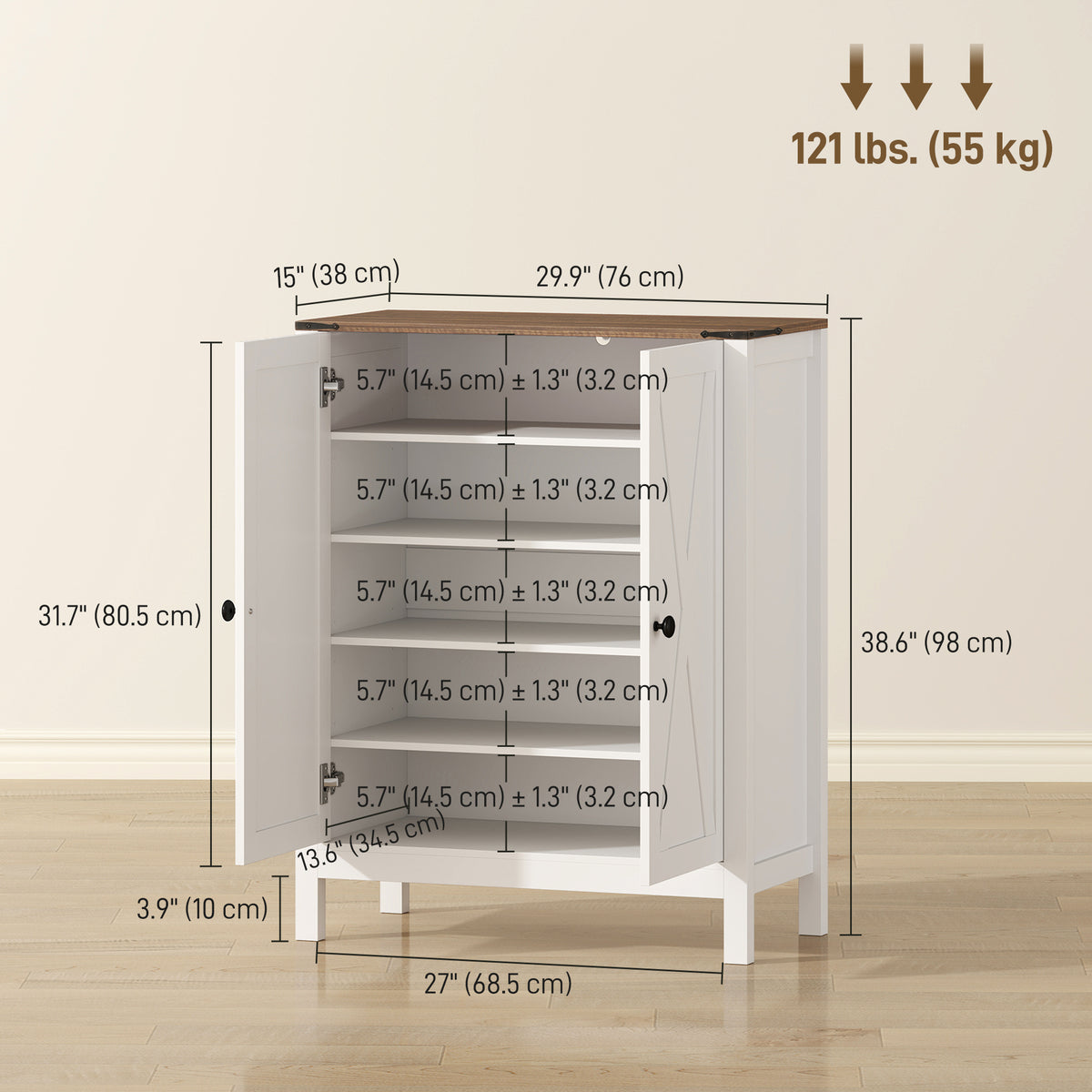 Farmhouse Shoe Cabinet with Barn Doors - White 15 Pair-Home Furnishings > Storage & Organization > Shoe Storage Cabinets & Racks-DECOROLALA