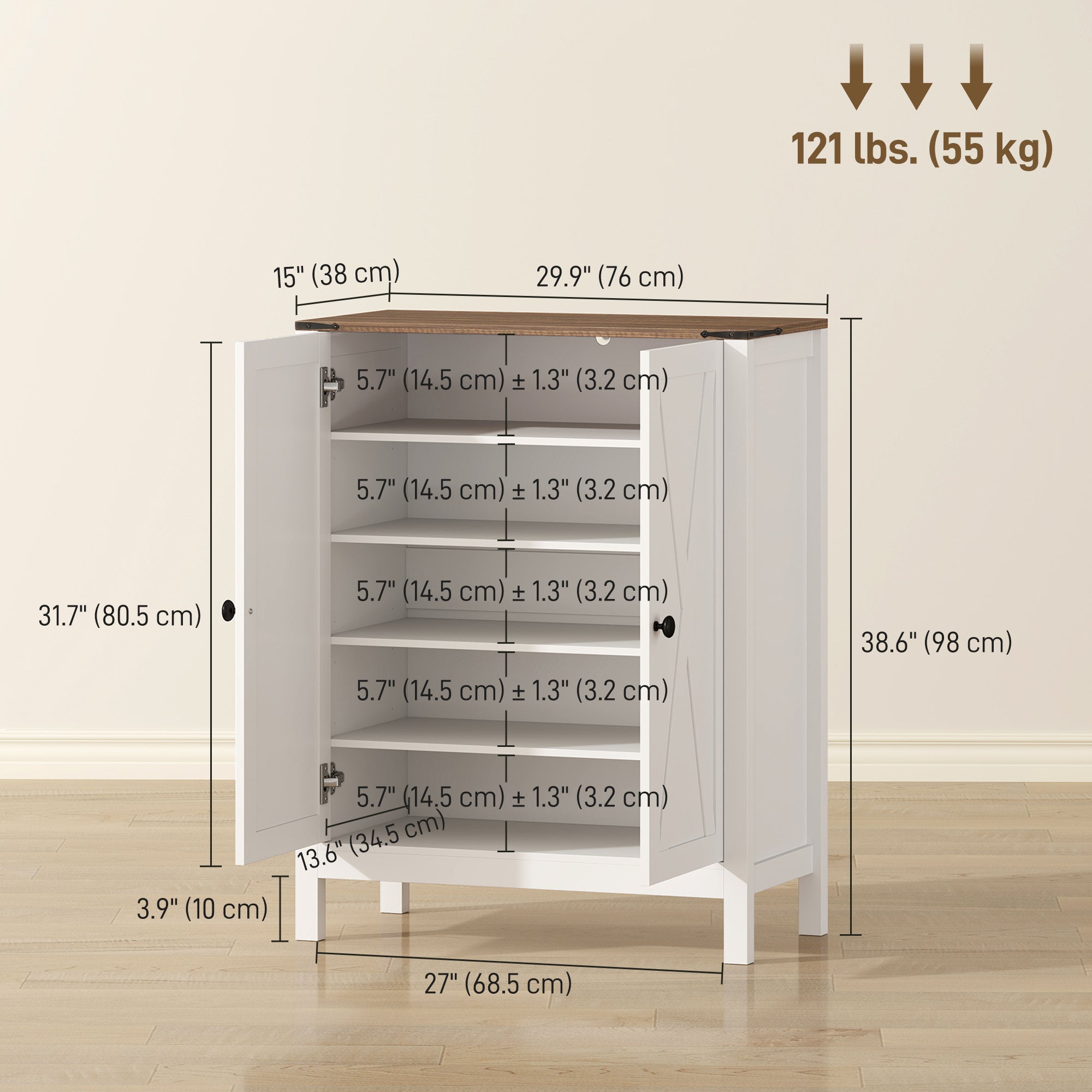 Farmhouse Shoe Cabinet with Barn Doors - White 15 Pair-Home Furnishings > Storage & Organization > Shoe Storage Cabinets & Racks-DECOROLALA