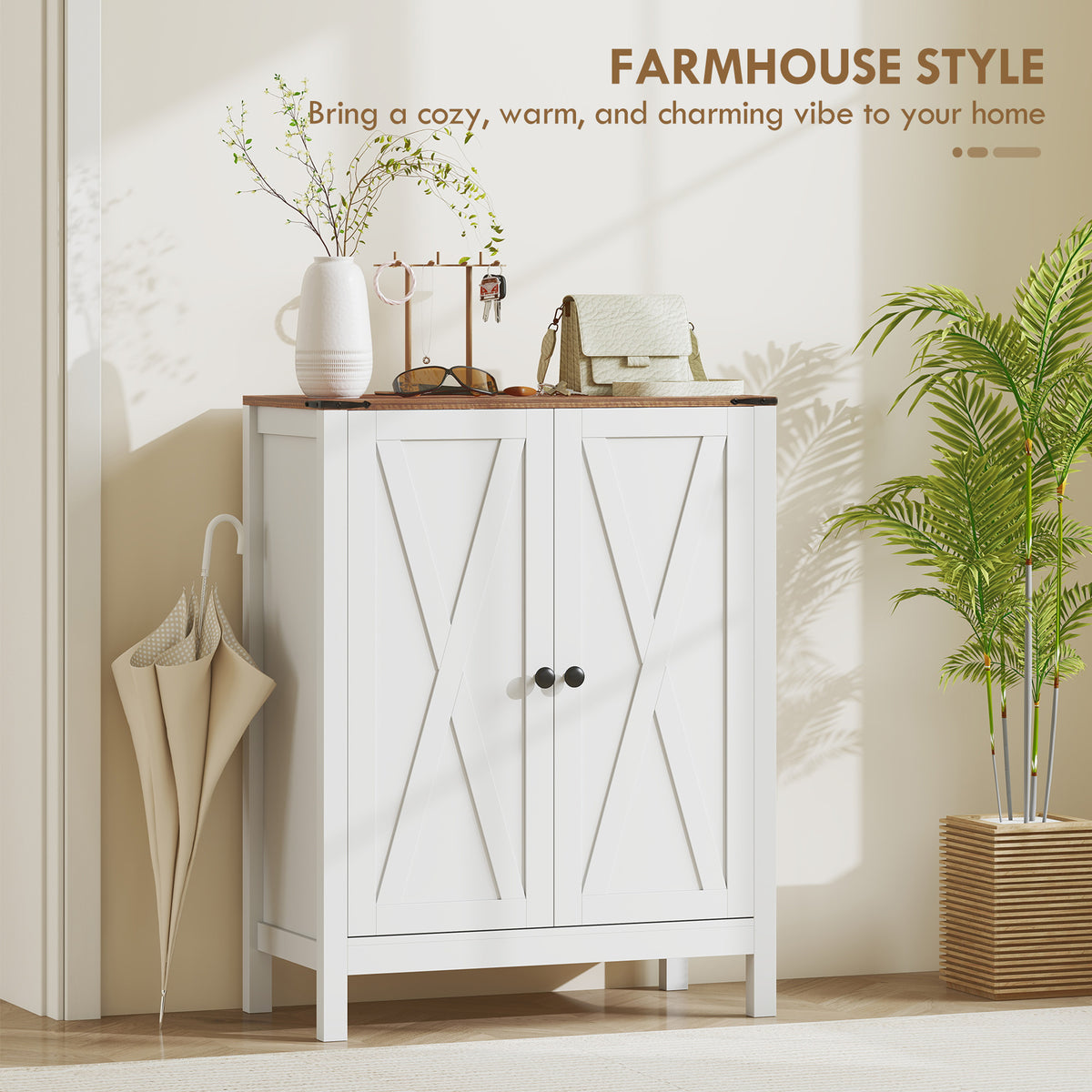 Farmhouse Shoe Cabinet with Barn Doors - White 15 Pair-Home Furnishings > Storage & Organization > Shoe Storage Cabinets & Racks-DECOROLALA