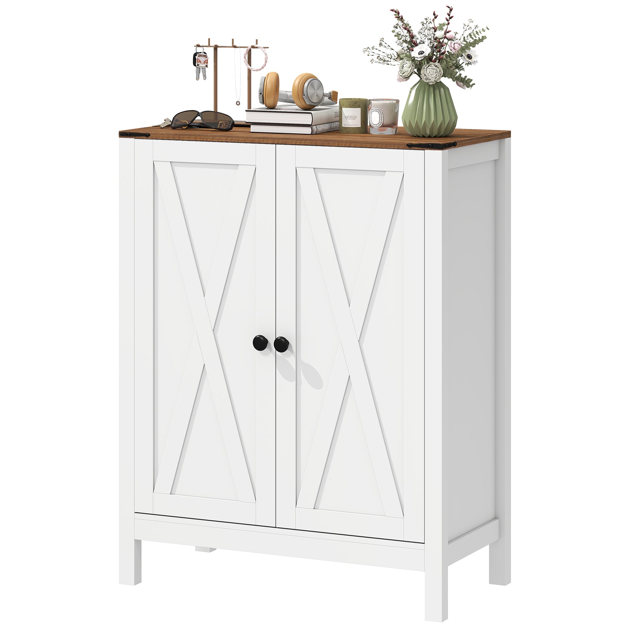 Farmhouse Shoe Cabinet with Barn Doors - White 15 Pair-Home Furnishings > Storage & Organization > Shoe Storage Cabinets & Racks-DECOROLALA