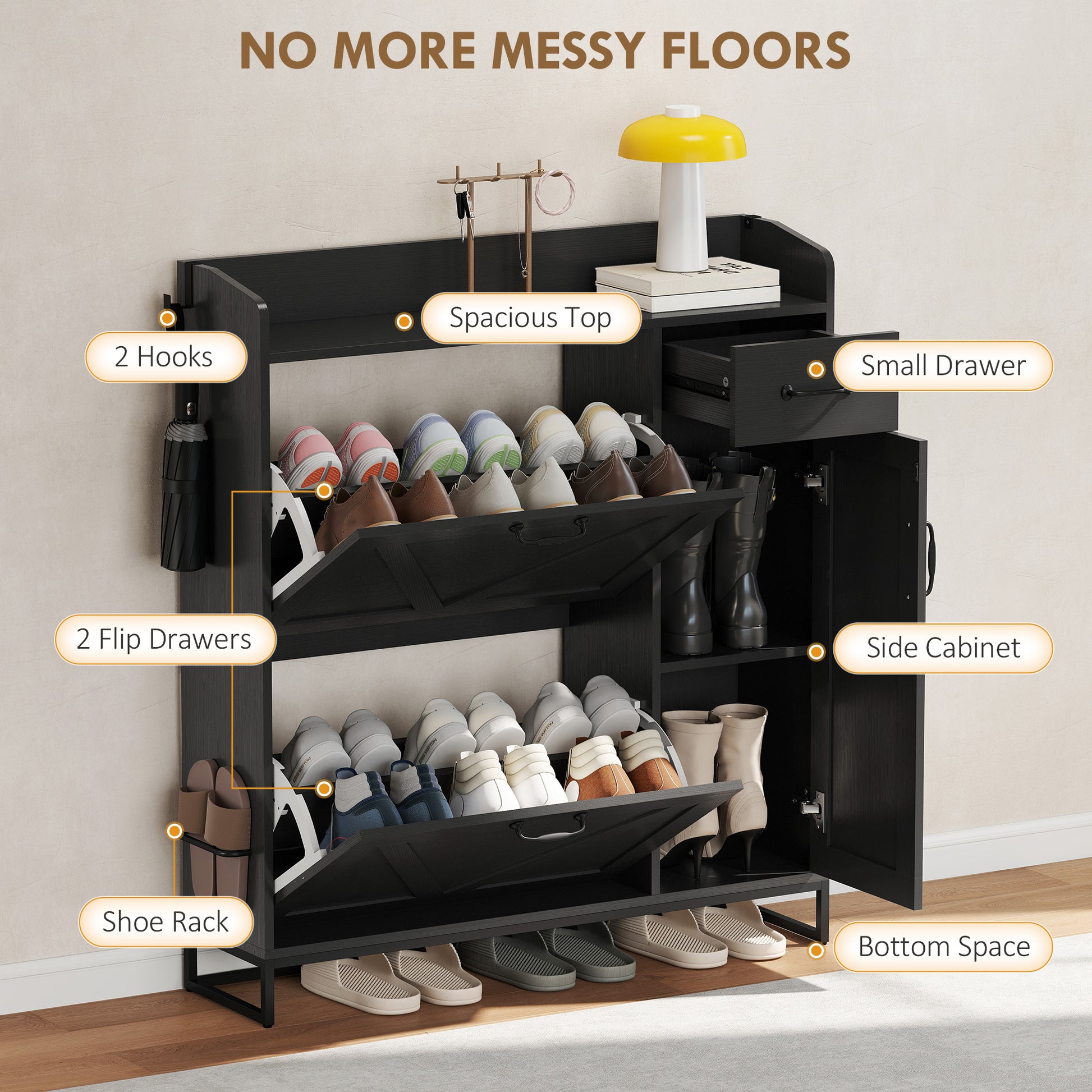 Farmhouse Shoe Storage Cabinet - Distressed Black 12 Pairs-DECOROLALA