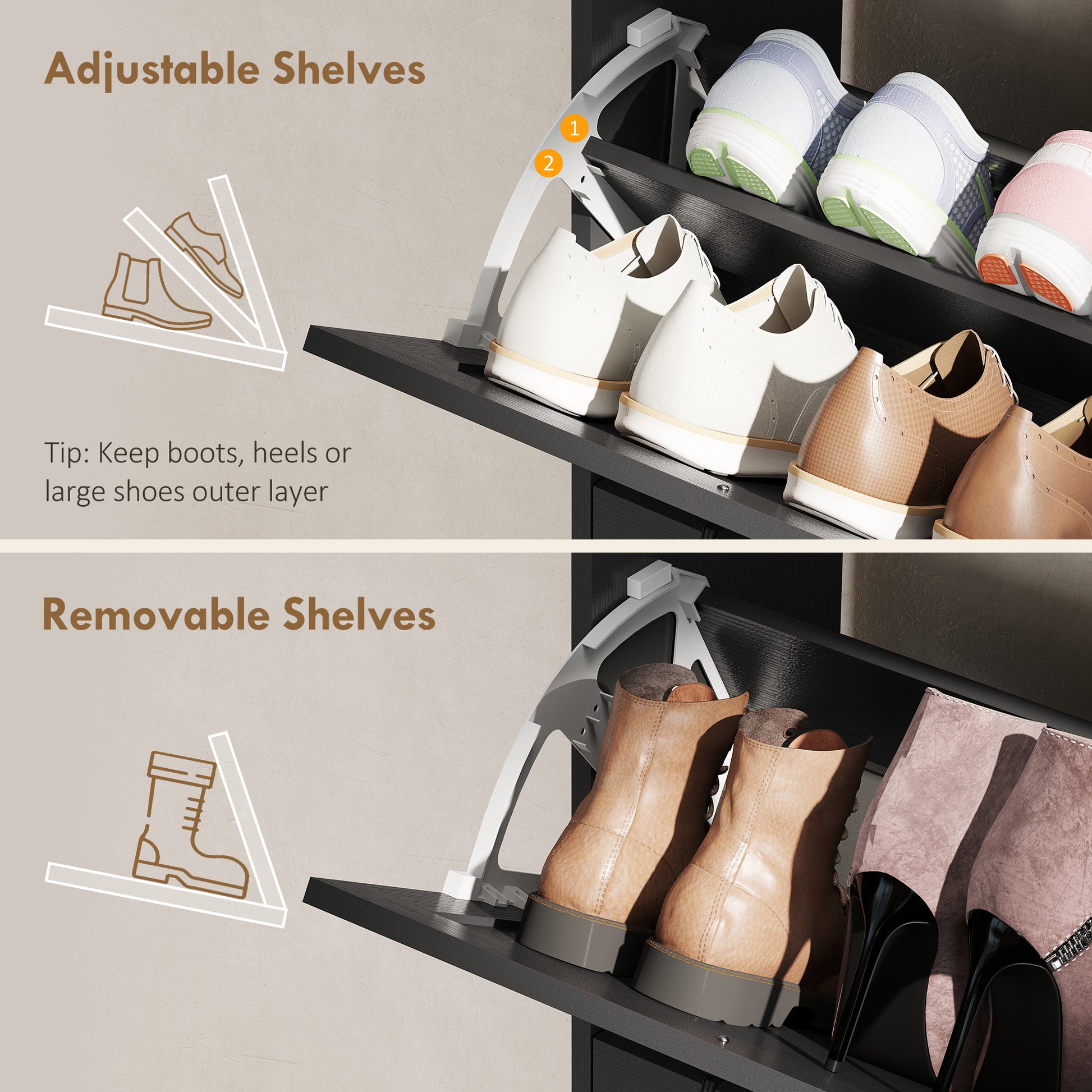 Farmhouse Shoe Storage Cabinet - Distressed Black 12 Pairs-DECOROLALA