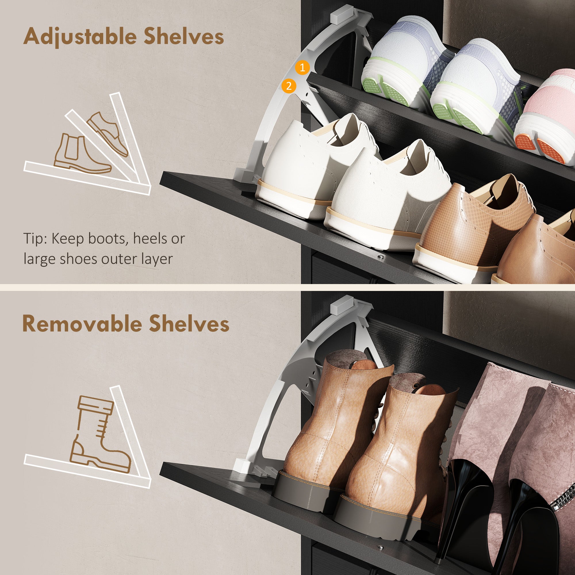 Farmhouse Shoe Storage Cabinet - Distressed Black 12 Pairs-DECOROLALA