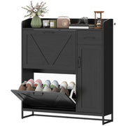 Farmhouse Shoe Storage Cabinet - Distressed Black 12 Pairs-DECOROLALA