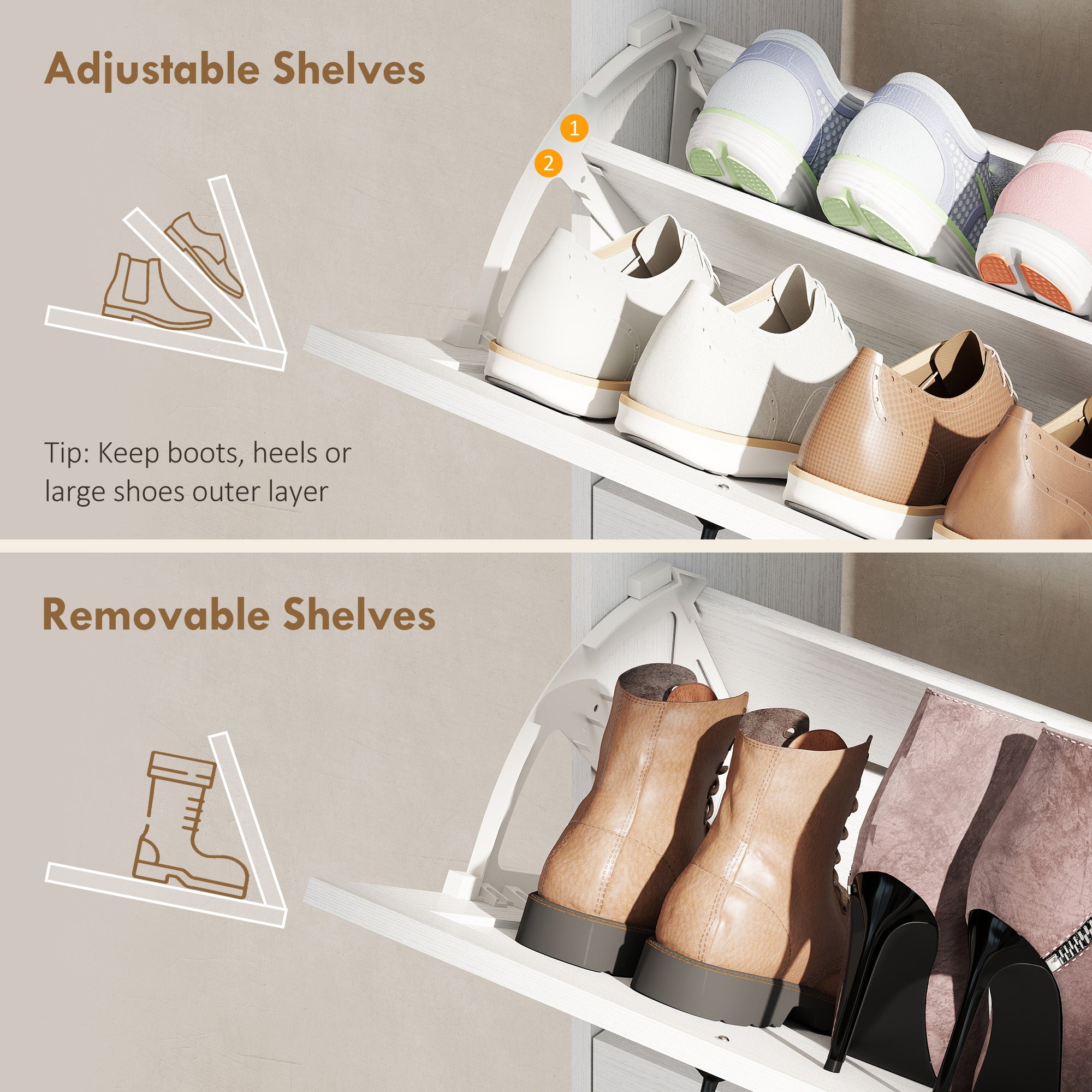 Farmhouse Shoe Storage Cabinet - Distressed White 12 Pair Capacity-DECOROLALA
