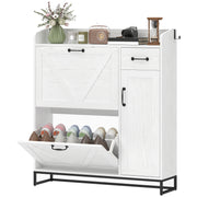 Farmhouse Shoe Storage Cabinet - Distressed White 12 Pair Capacity-DECOROLALA