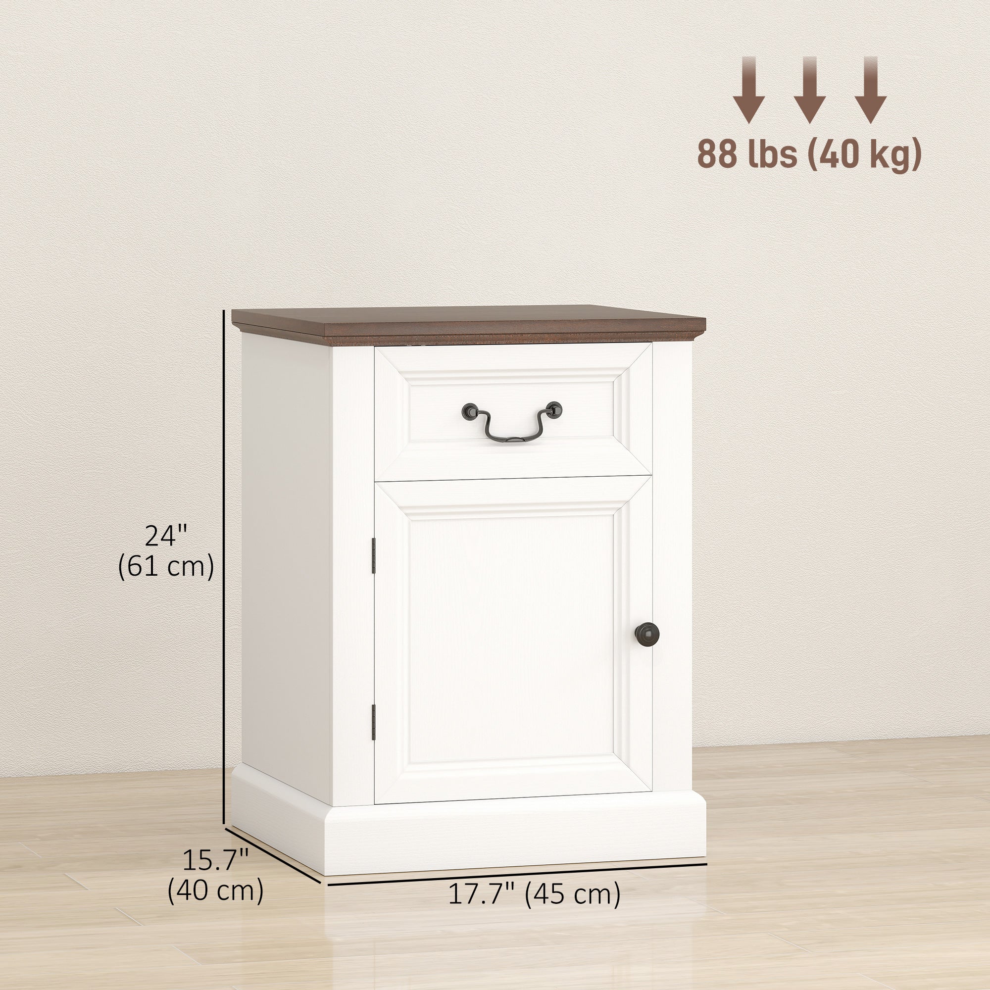 Farmhouse Side Table Set of 2 - White/Brown Nightstands-DECOROLALA