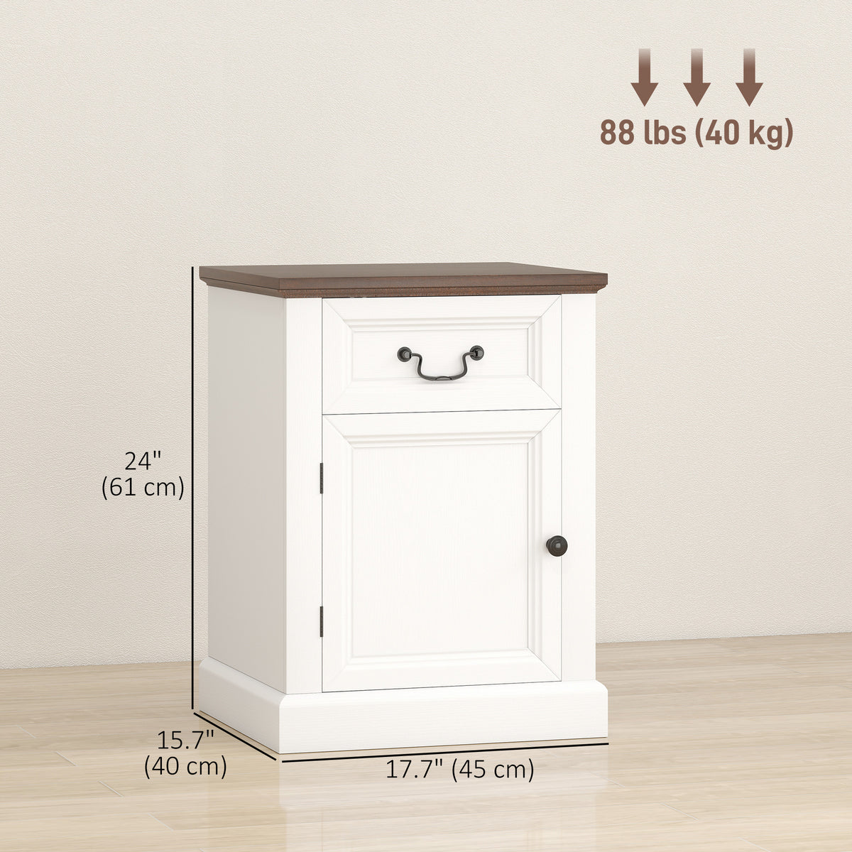 Farmhouse Side Table Set of 2 - White/Brown Nightstands-DECOROLALA