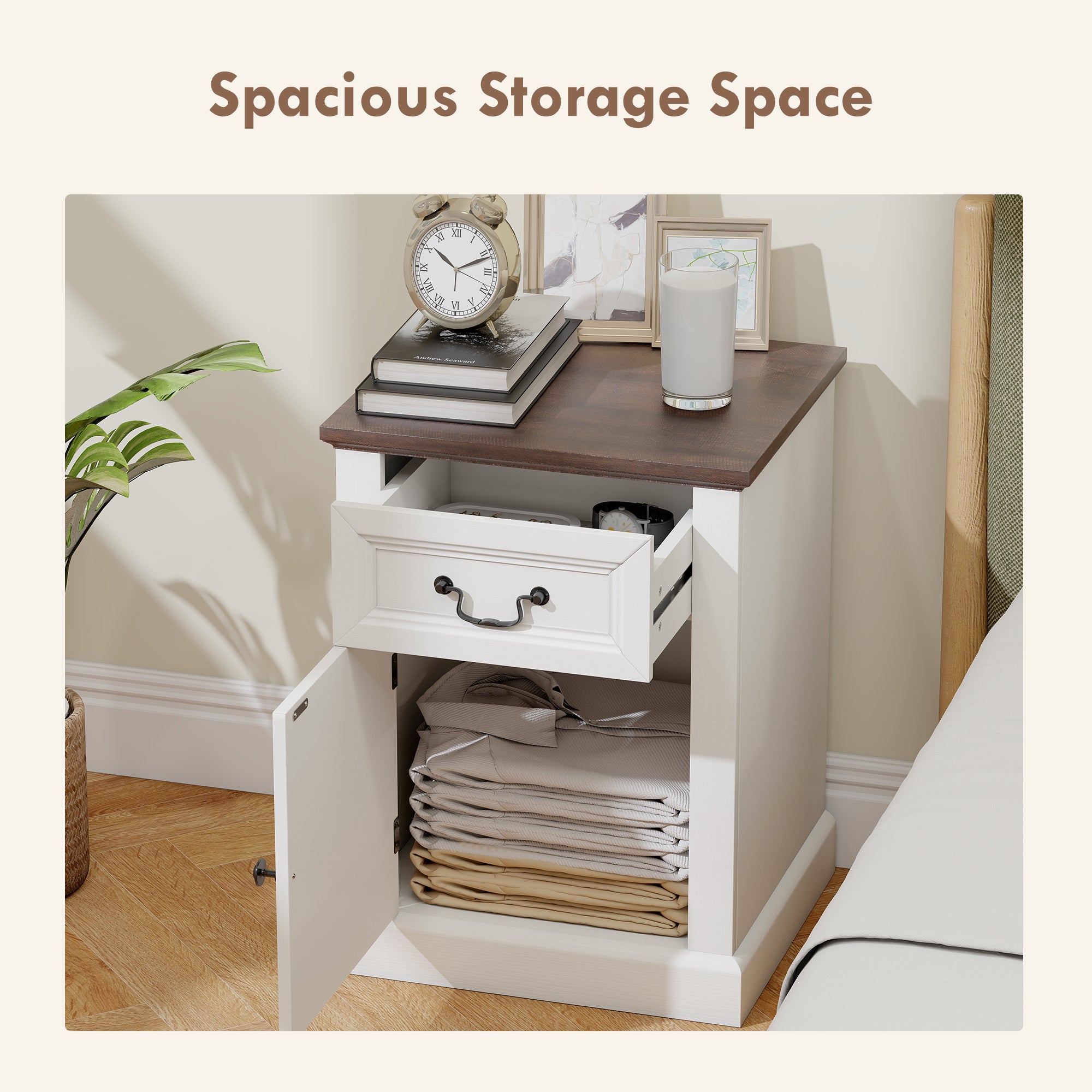 Farmhouse Side Table Set of 2 - White/Brown Nightstands-DECOROLALA
