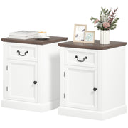 Farmhouse Side Table Set of 2 - White/Brown Nightstands-DECOROLALA