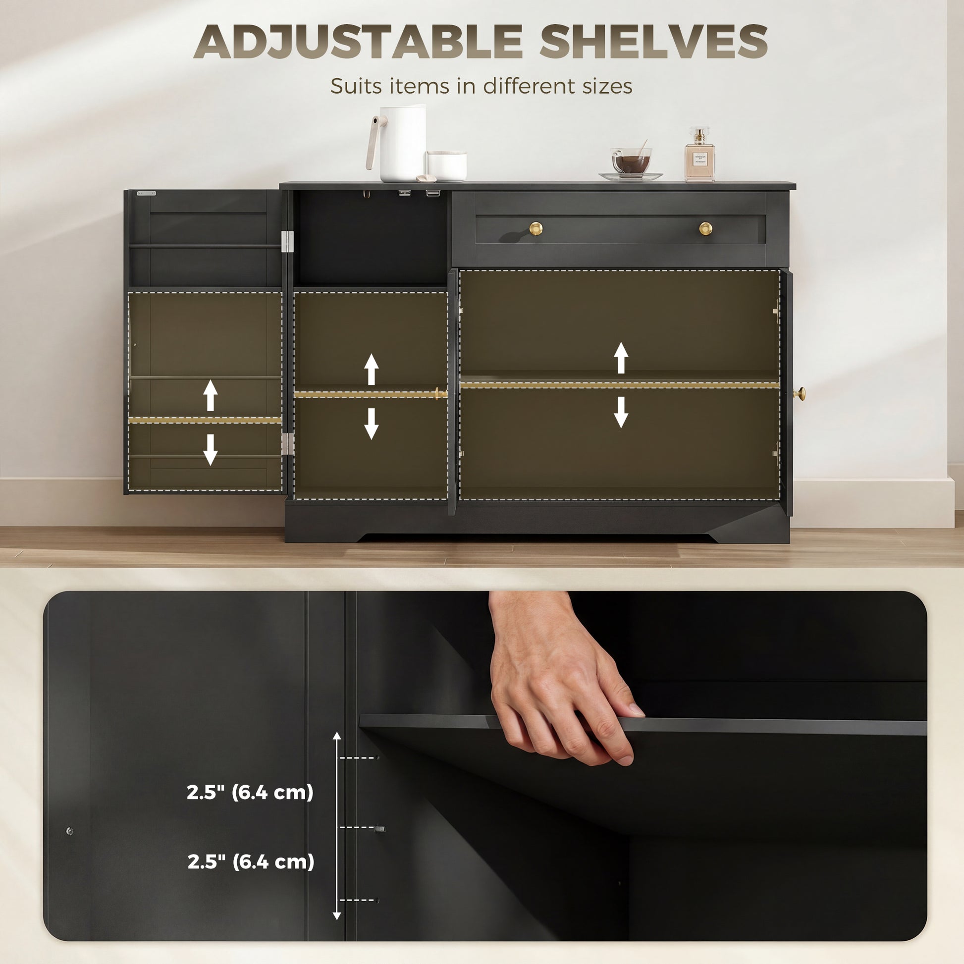 Farmhouse Sideboard Buffet Cabinet - Black Barn Door 47"-DECOROLALA