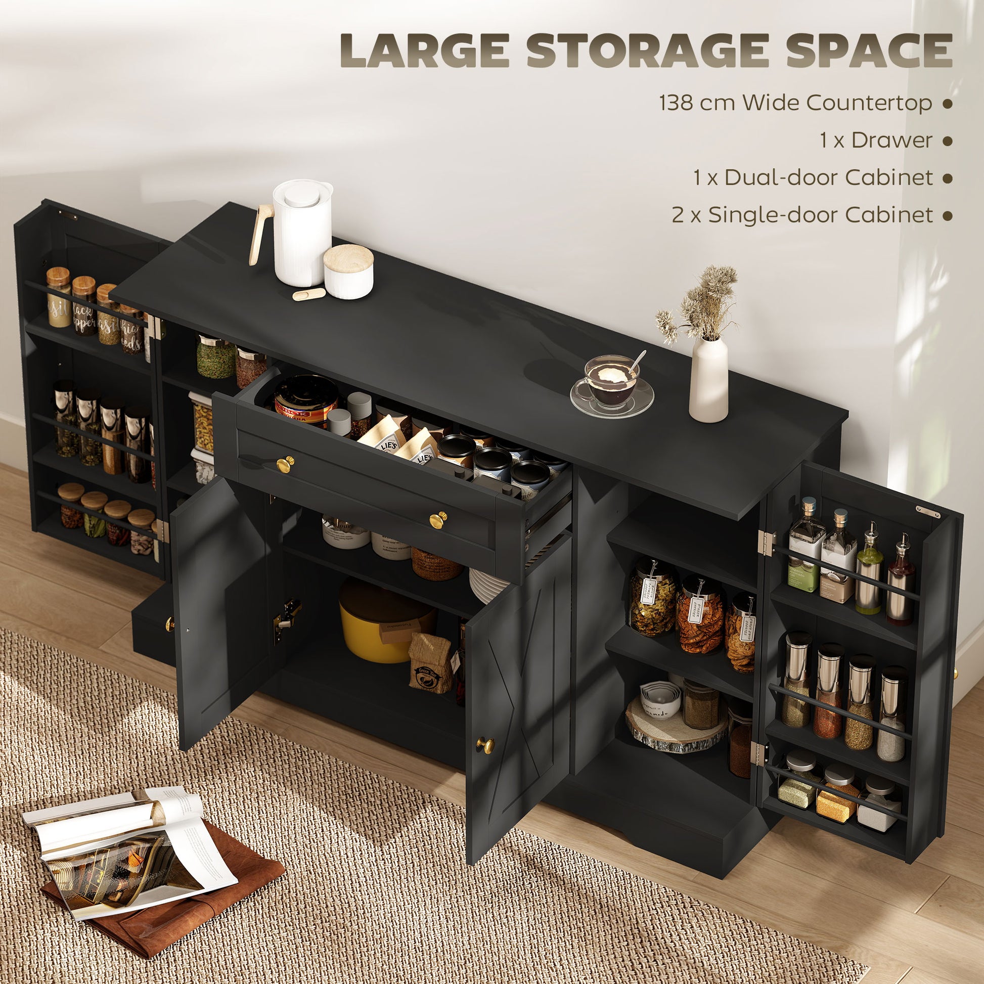 Farmhouse Sideboard Buffet Cabinet Coffee Bar - Black-DECOROLALA