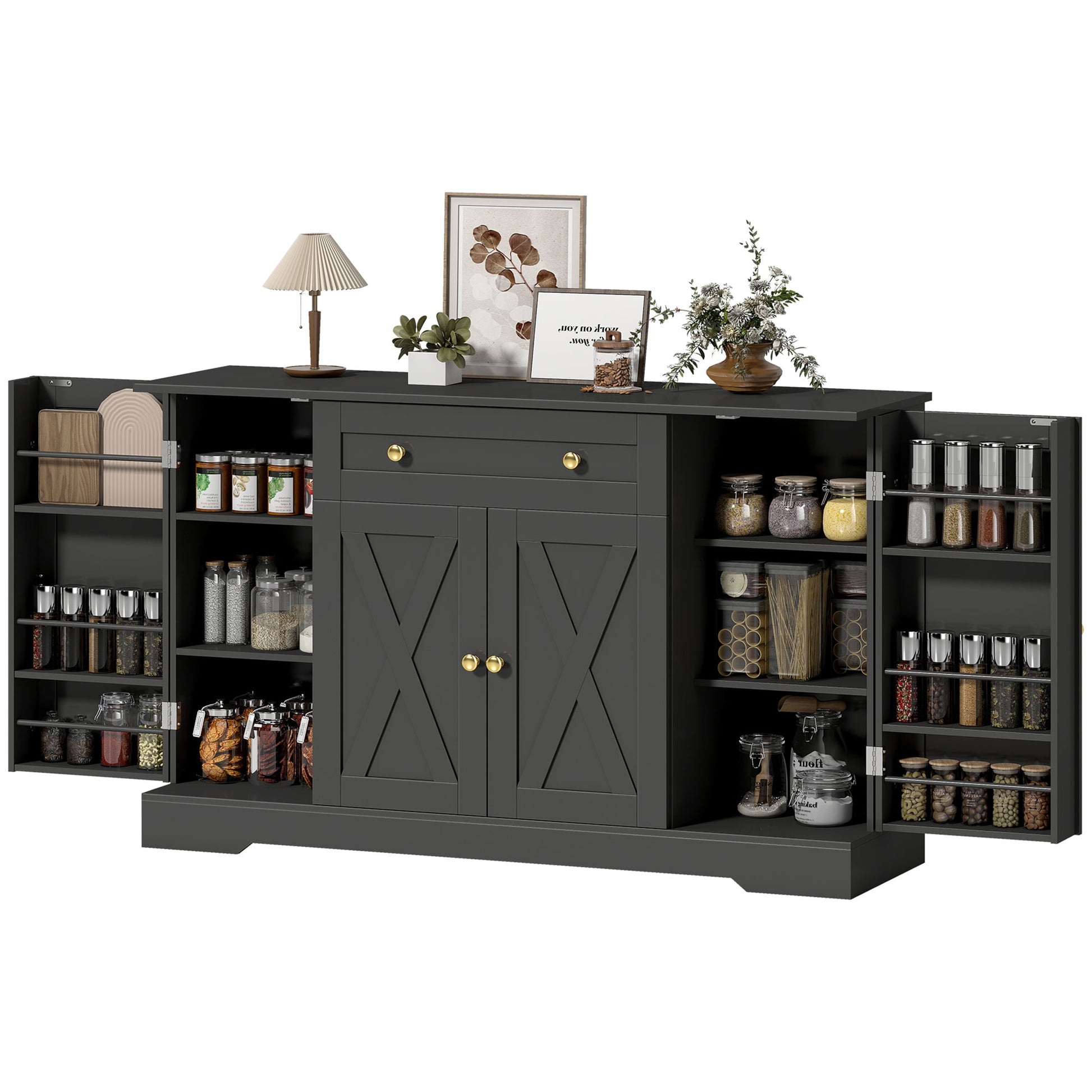 Farmhouse Sideboard Buffet Cabinet Coffee Bar - Black-DECOROLALA