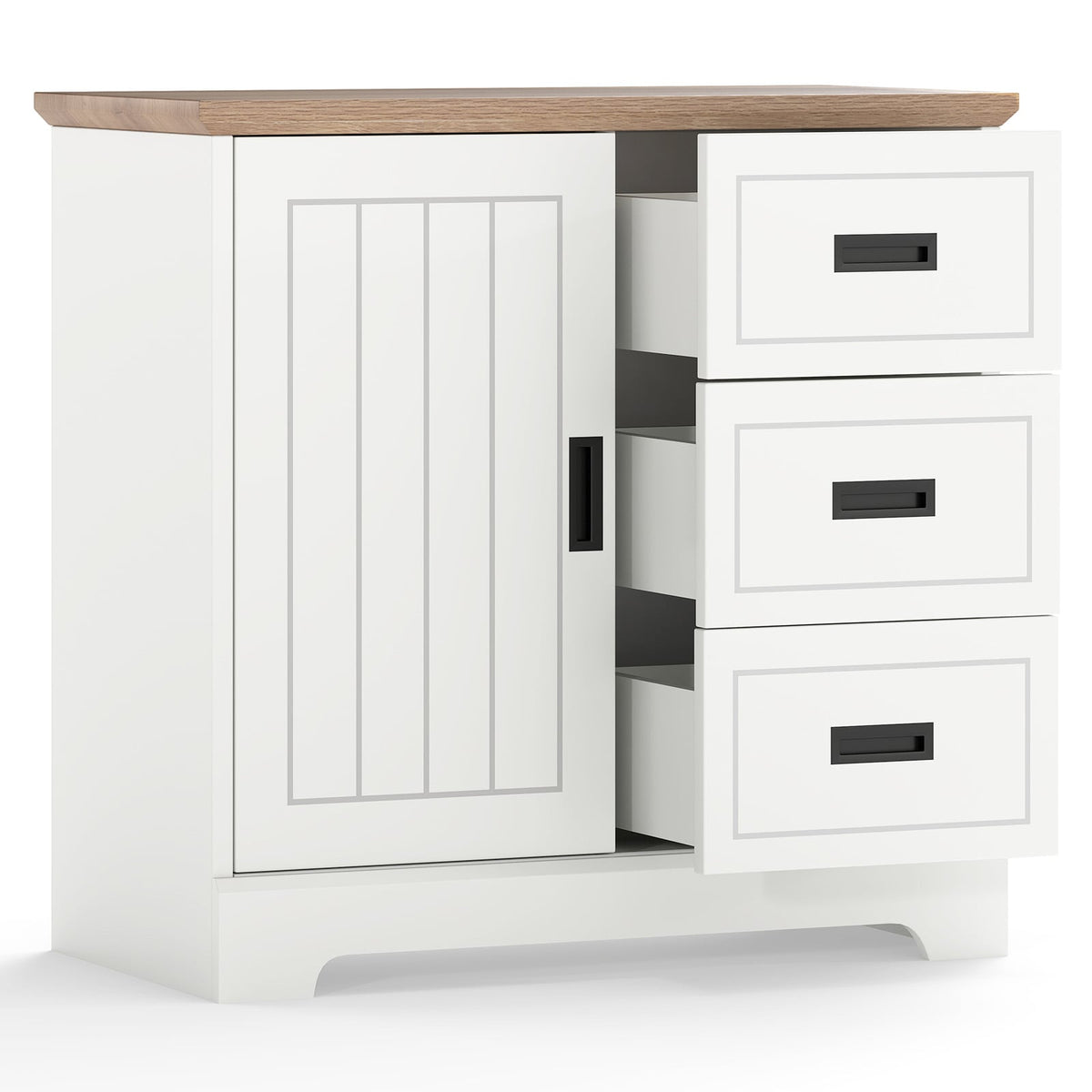 Farmhouse Sideboard Buffet Cabinet Kitchen Pantry with Sliding Doors-White-Sideboards & Buffets-DECOROLALA
