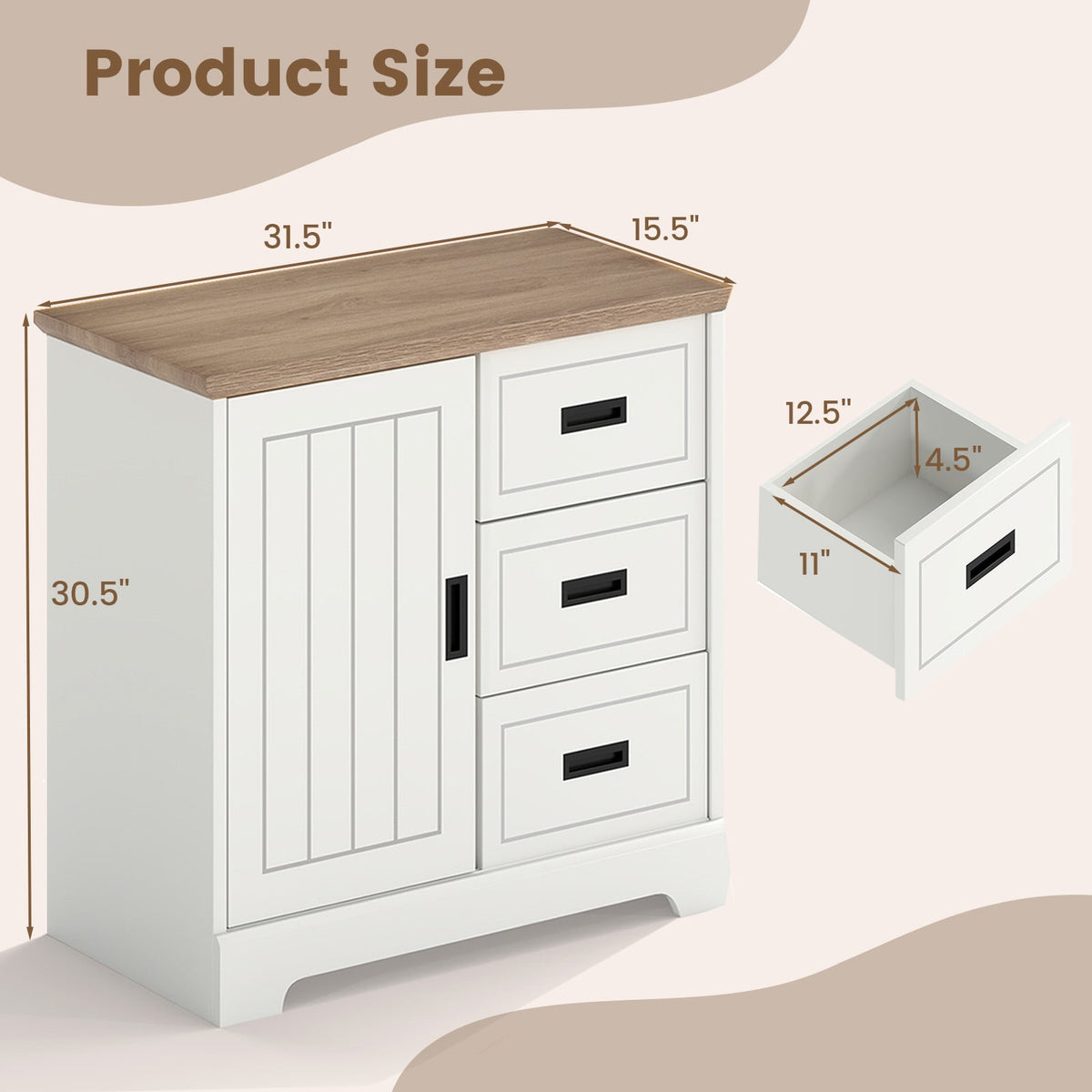 Farmhouse Sideboard Buffet Cabinet Kitchen Pantry with Sliding Doors-White-Sideboards & Buffets-DECOROLALA
