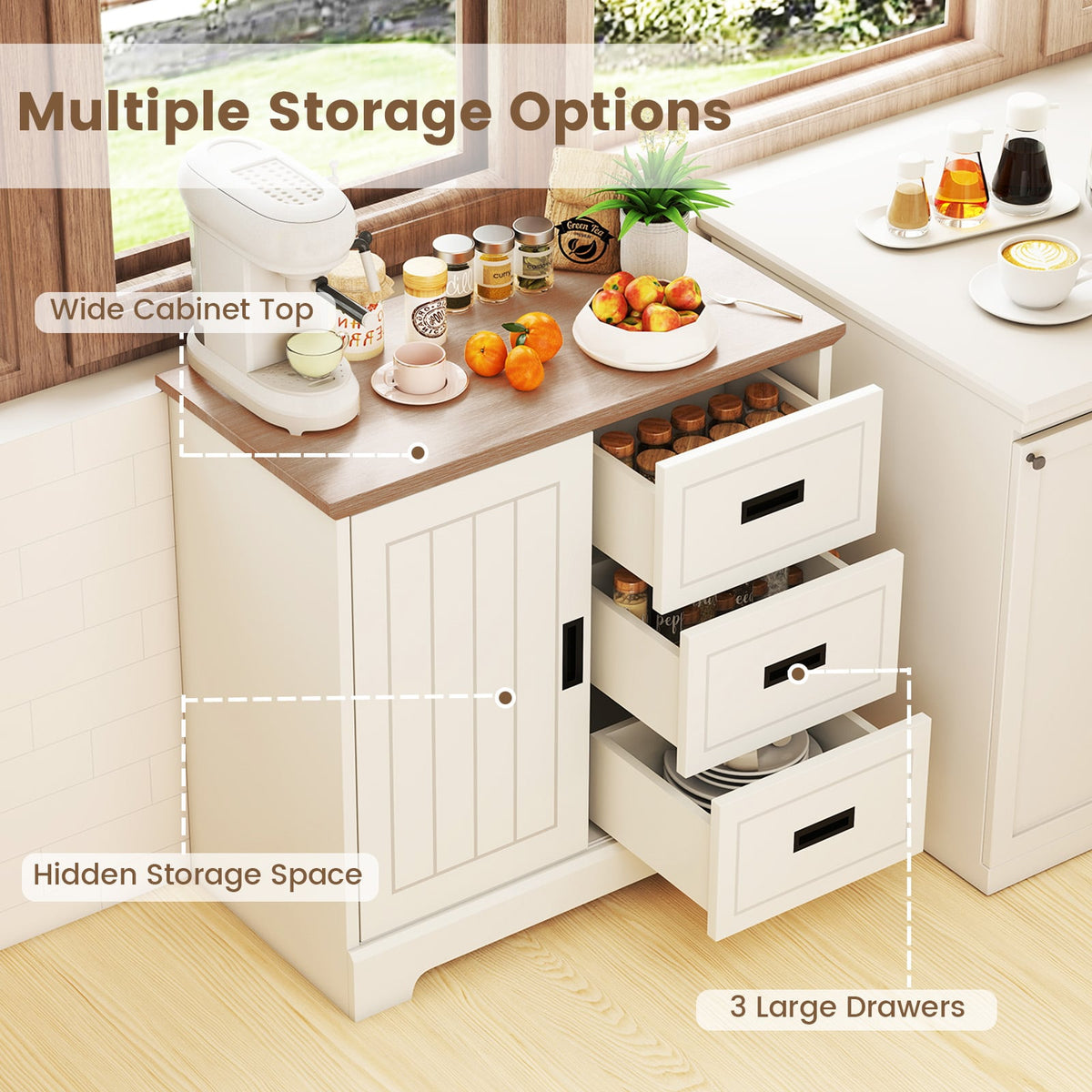 Farmhouse Sideboard Buffet Cabinet Kitchen Pantry with Sliding Doors-White-Sideboards & Buffets-DECOROLALA