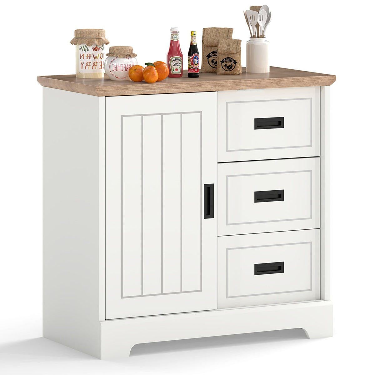 Farmhouse Sideboard Buffet Cabinet Kitchen Pantry with Sliding Doors-White-Sideboards & Buffets-DECOROLALA