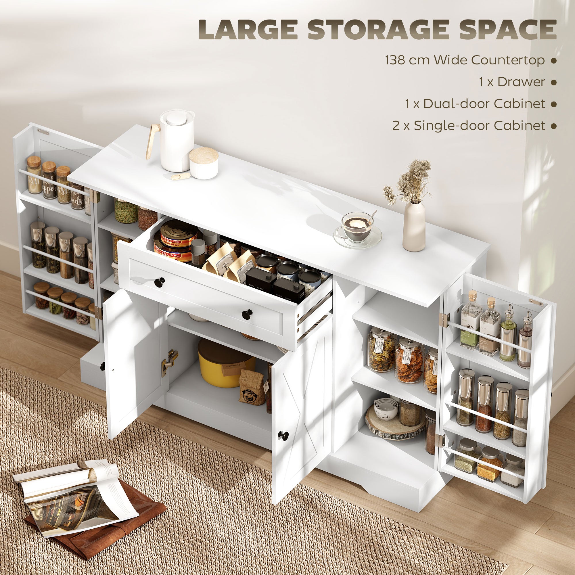 Farmhouse Sideboard Buffet Cabinet - White 54" Barn Door-DECOROLALA